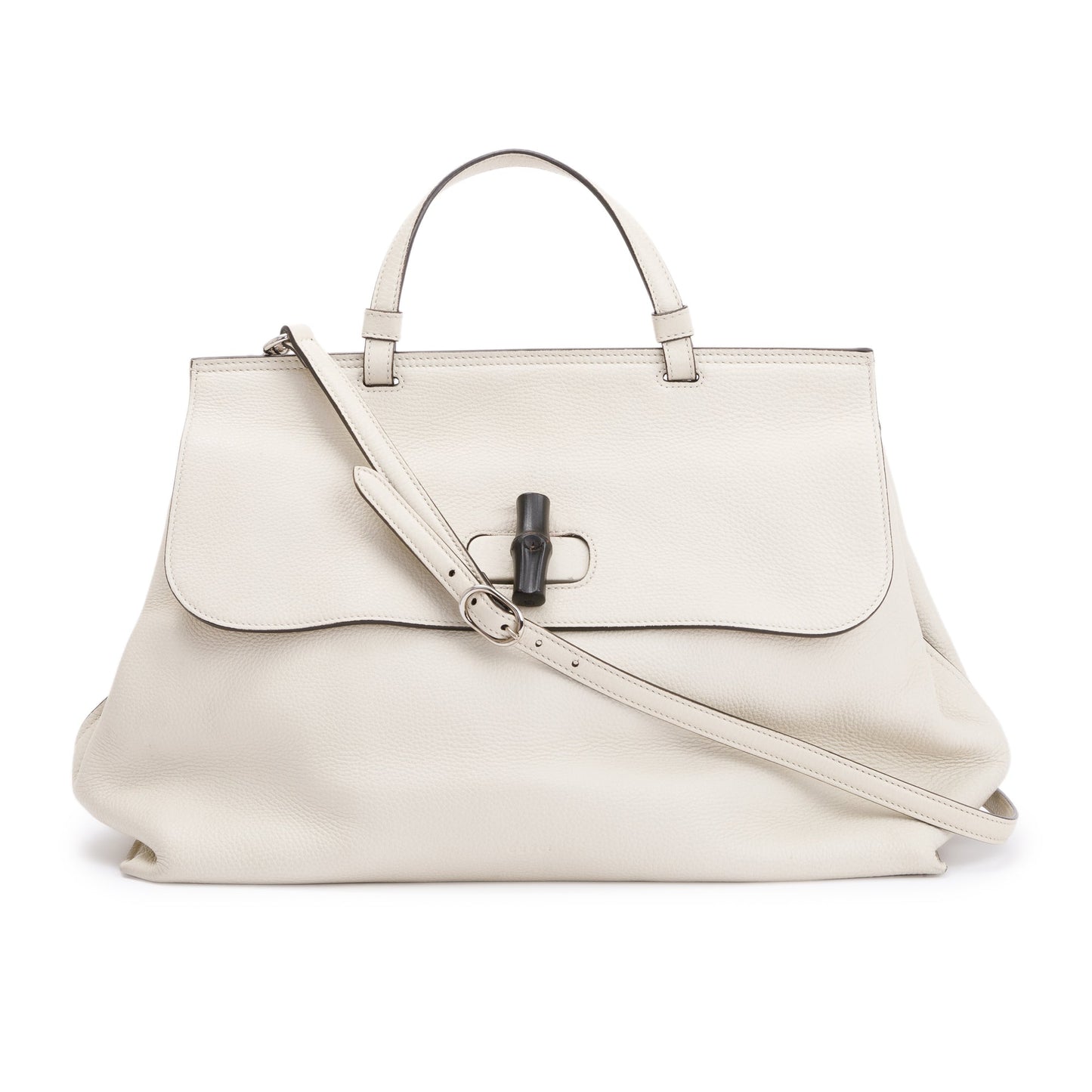 Gucci White Calfskin Leather Large Bamboo Daily Top Handle Bag
