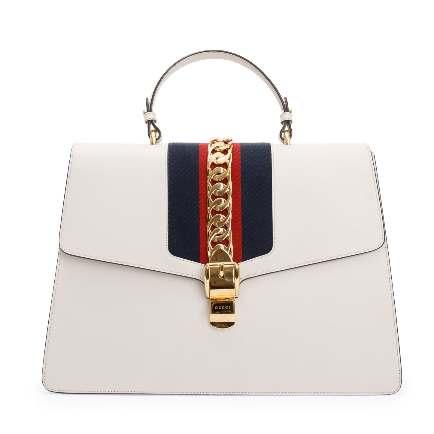 Gucci White Calfskin Leather Maxi Sylvie Handle Bag