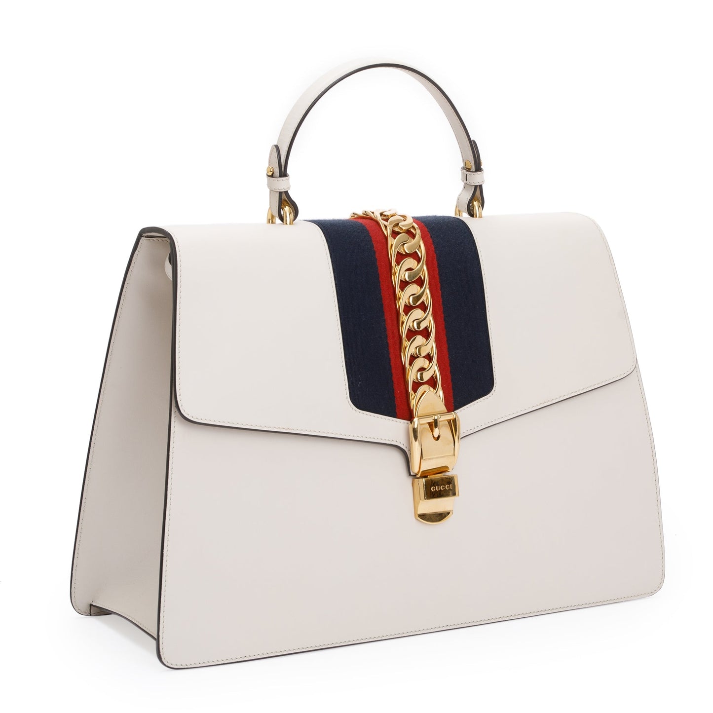 Gucci White Calfskin Leather Maxi Sylvie Handle Bag