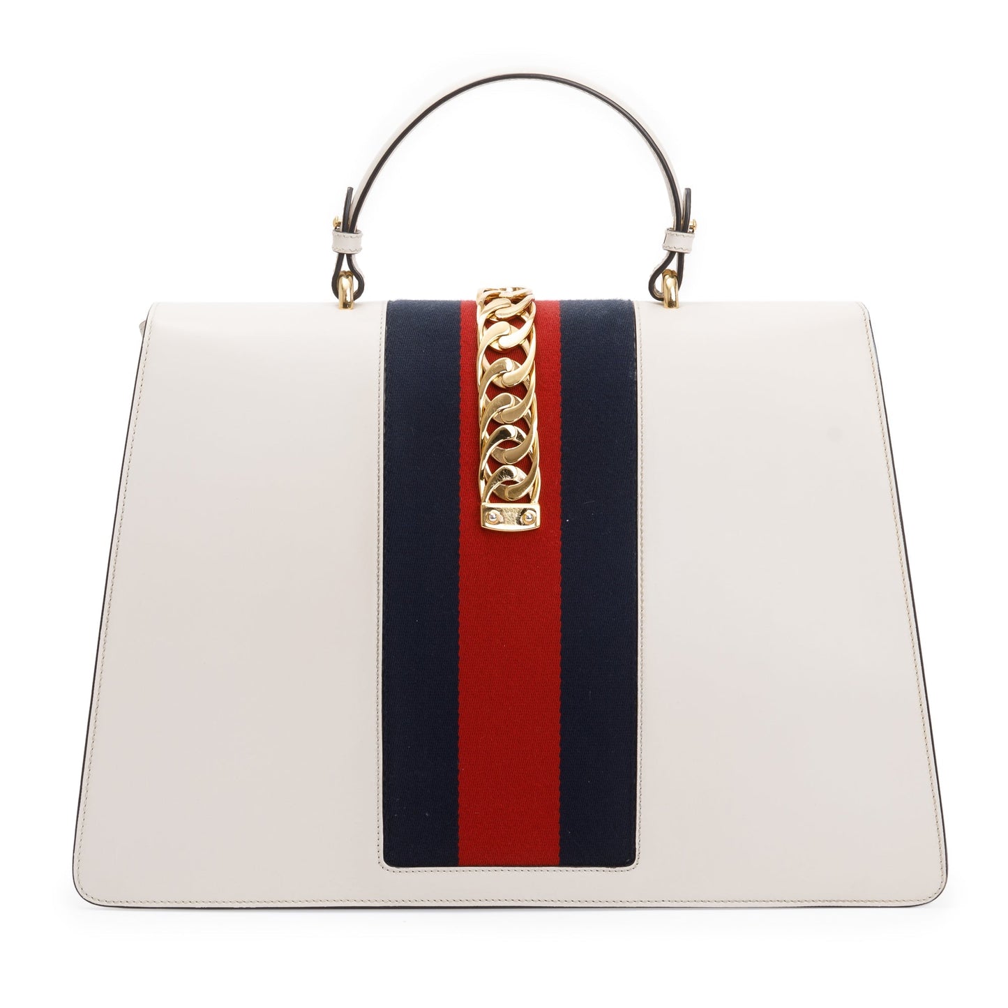 Gucci White Calfskin Leather Maxi Sylvie Handle Bag