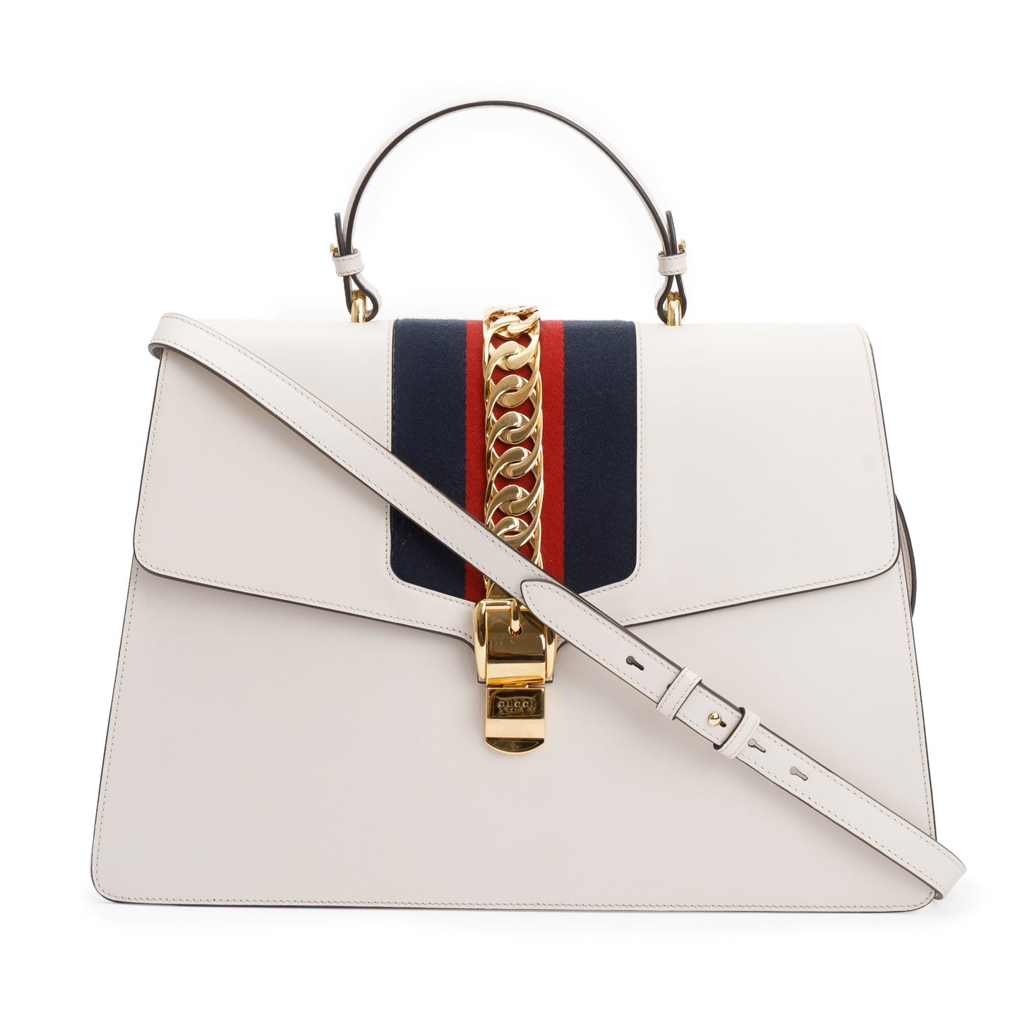 Gucci White Calfskin Leather Maxi Sylvie Handle Bag