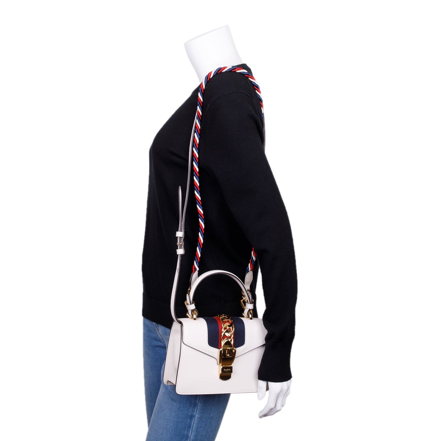 Gucci White Calfskin Leather Mini Sylvie Handle Bag