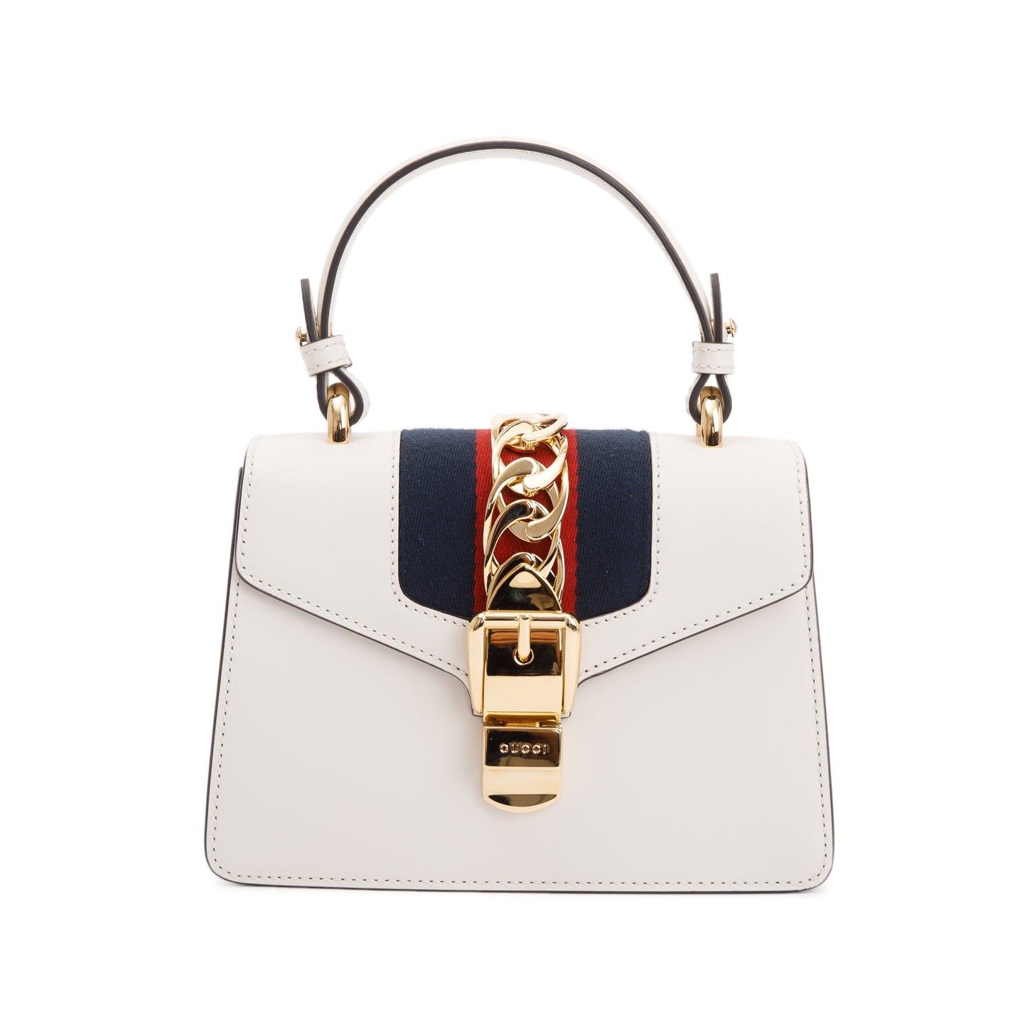 Gucci White Calfskin Leather Mini Sylvie Handle Bag