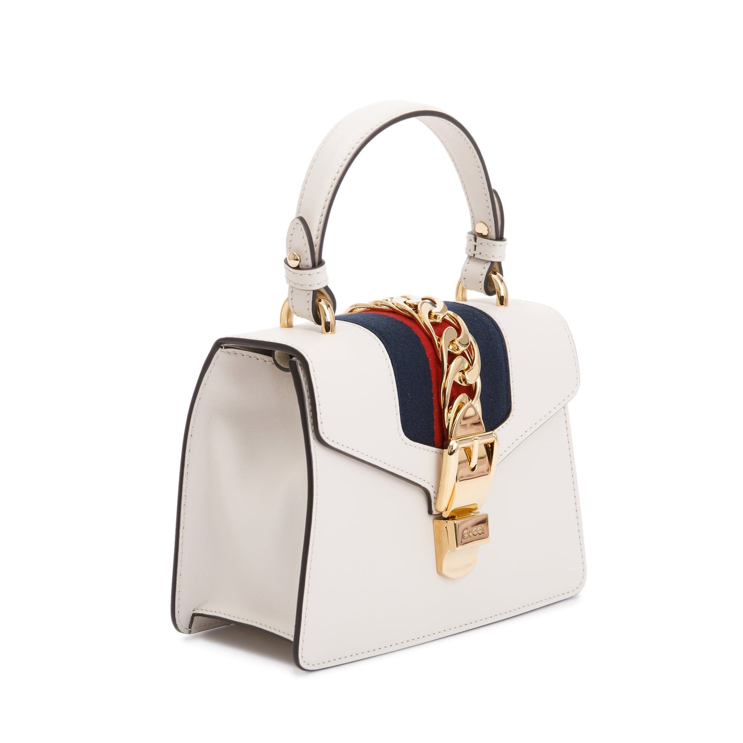 Gucci White Calfskin Leather Mini Sylvie Handle Bag