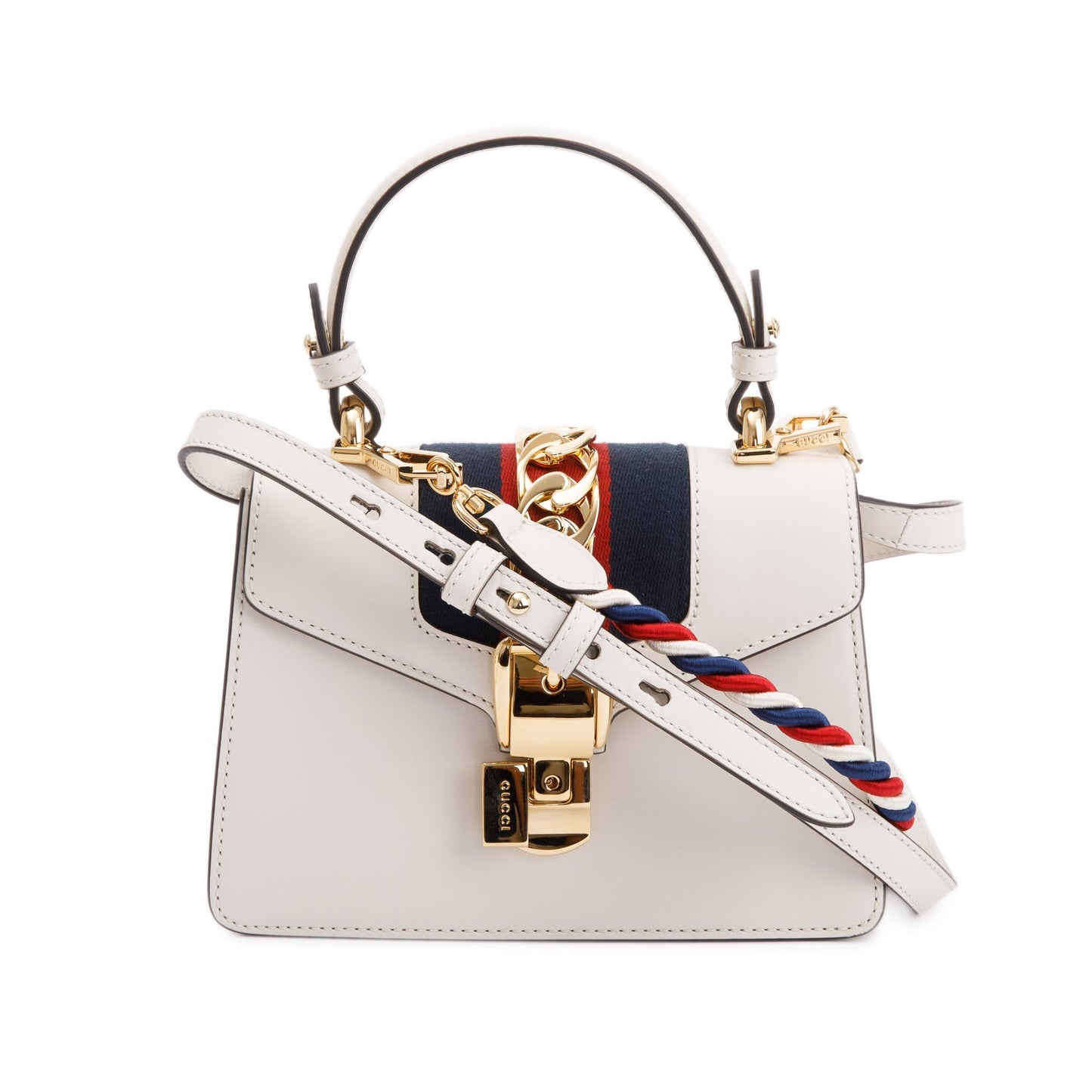 Gucci White Calfskin Leather Mini Sylvie Handle Bag