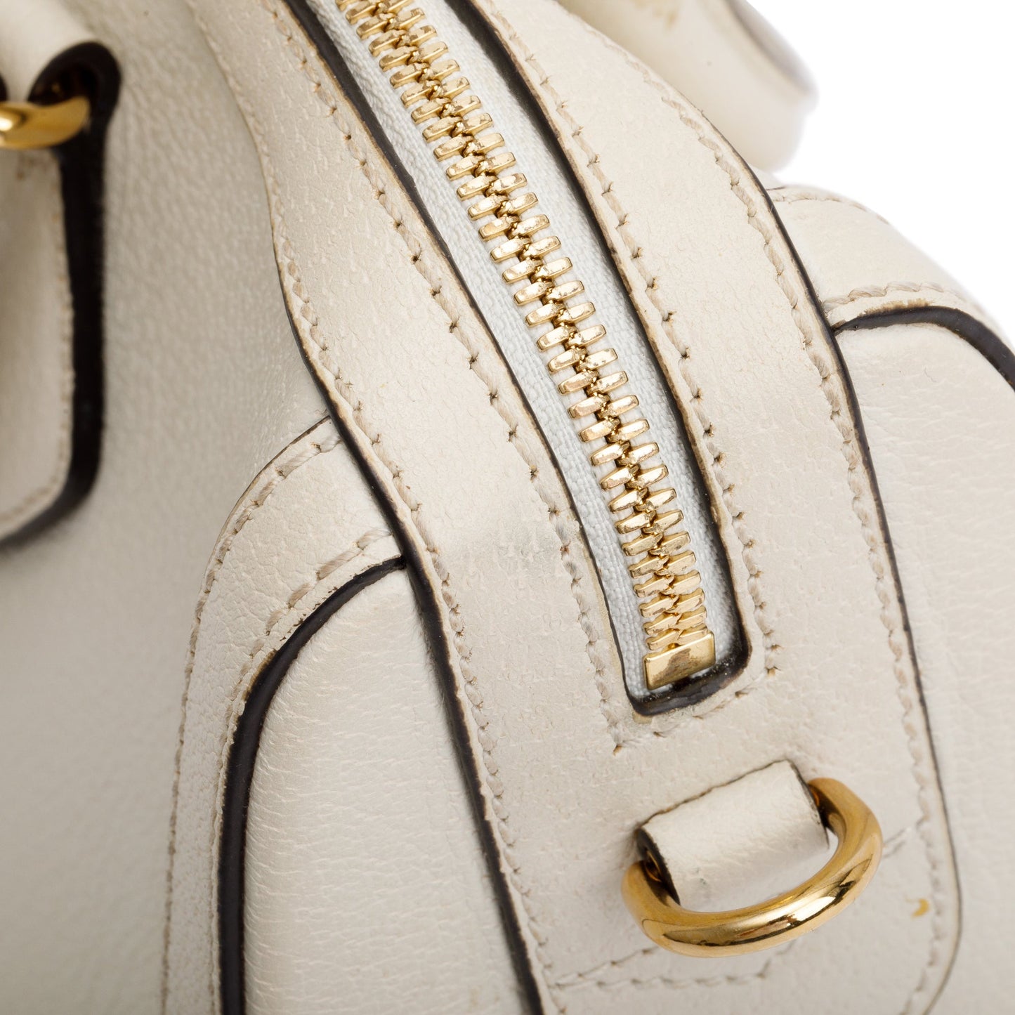 Gucci White Calfskin Leather Web Medium Ophidia Boston Bag