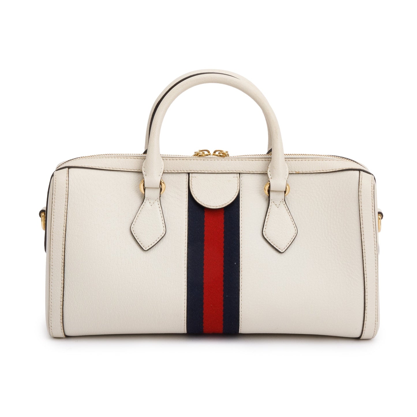 Gucci White Calfskin Leather Web Medium Ophidia Boston Bag