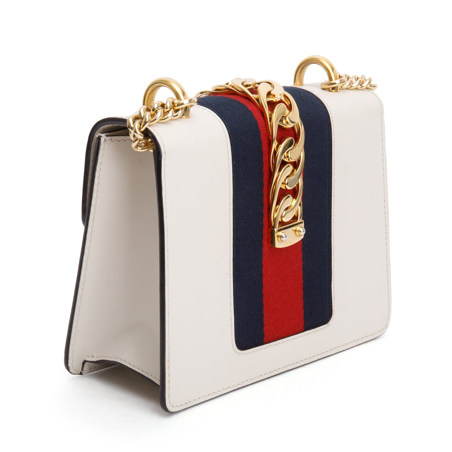 Gucci White Calfskin Leather Web Mini Sylvie Chain Shoulder Bag