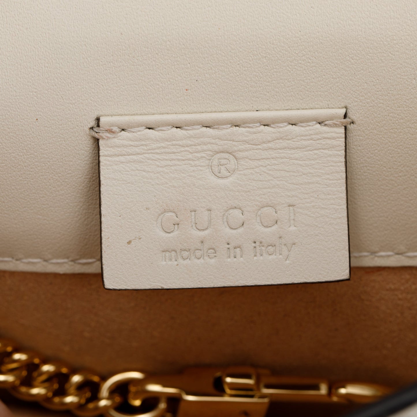 Gucci White Calfskin Leather Web Super Mini Sylvie Chain Shoulder Bag