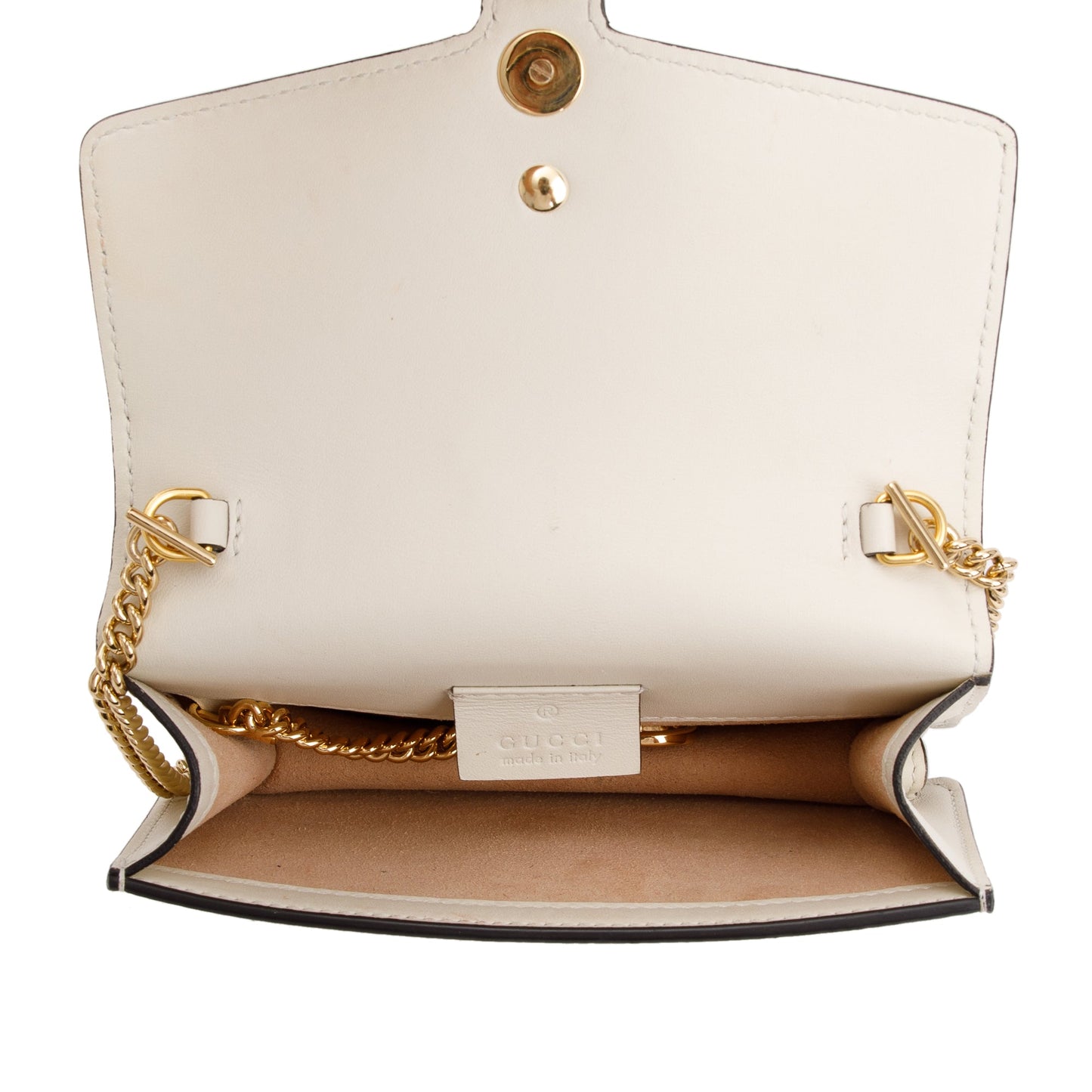 Gucci White Calfskin Leather Web Super Mini Sylvie Chain Shoulder Bag