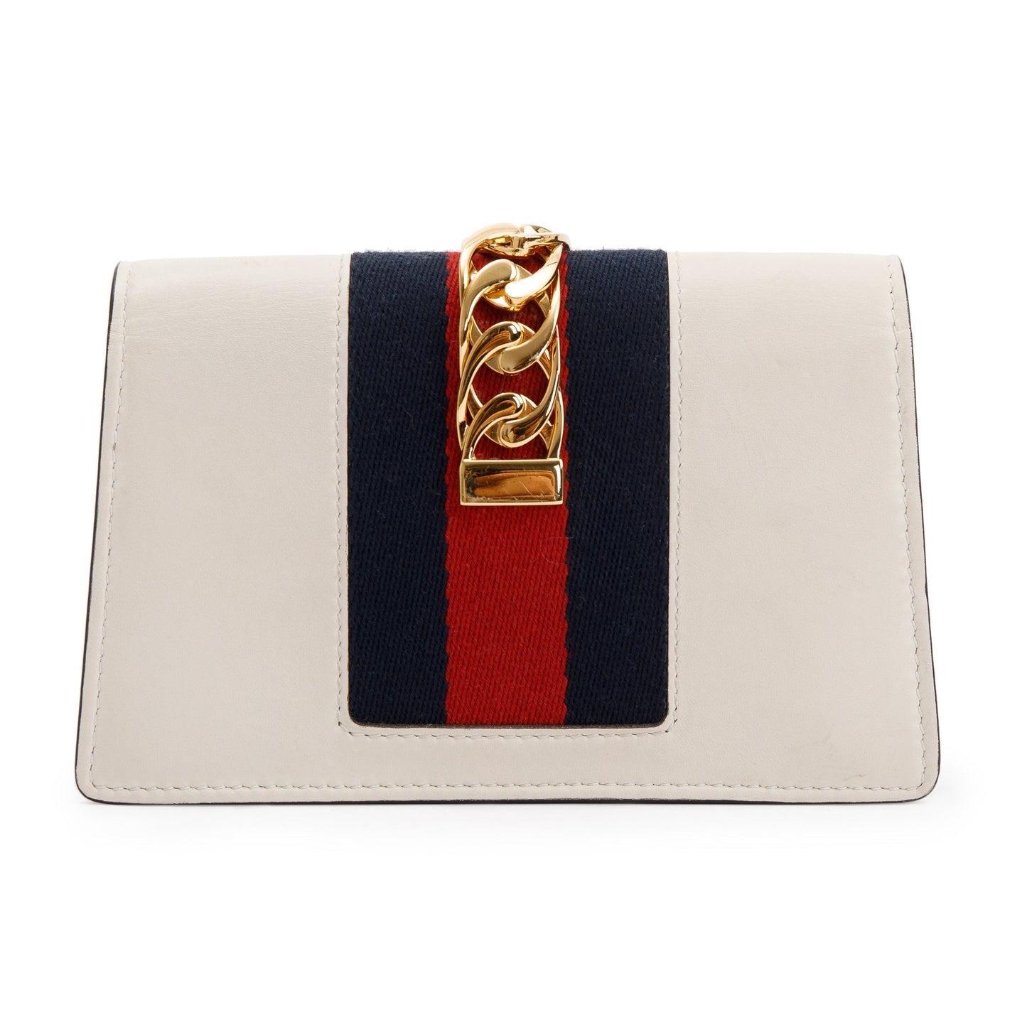Gucci White Calfskin Leather Web Super Mini Sylvie Chain Shoulder Bag