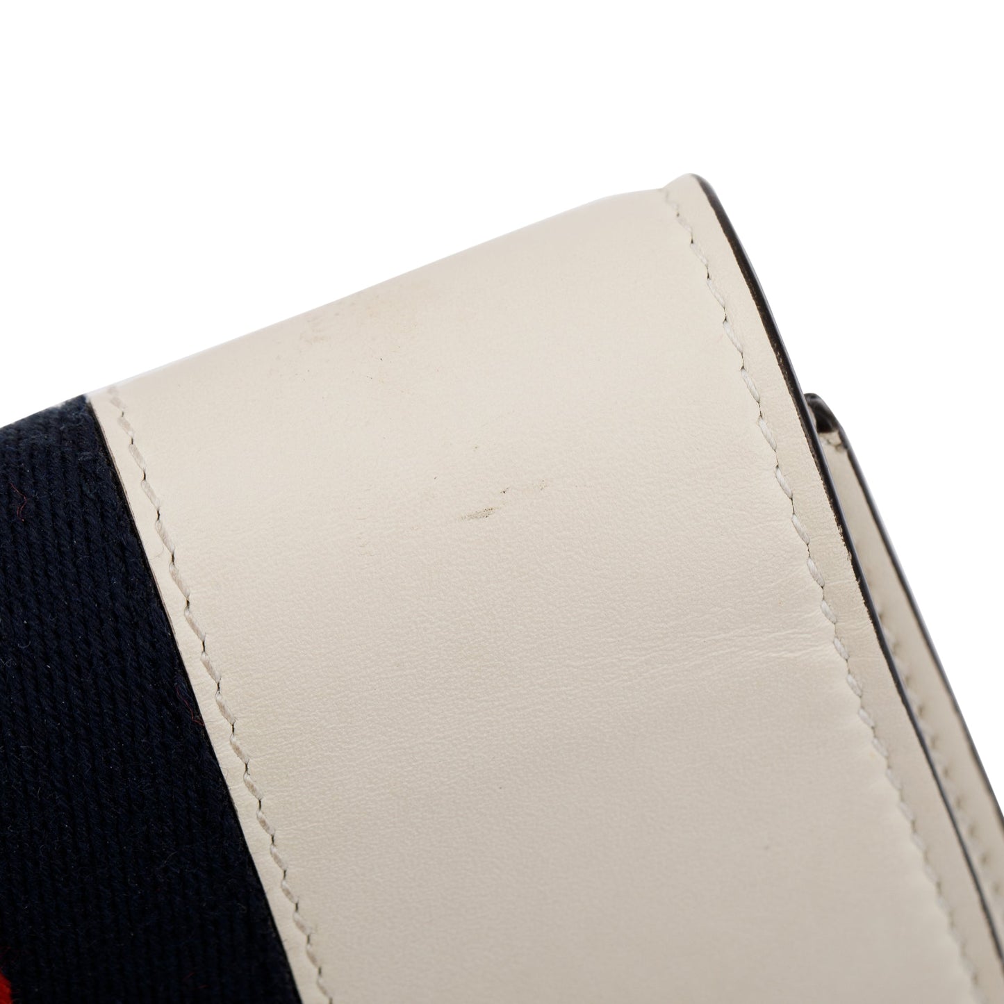 Gucci White Calfskin Leather Web Super Mini Sylvie Chain Shoulder Bag