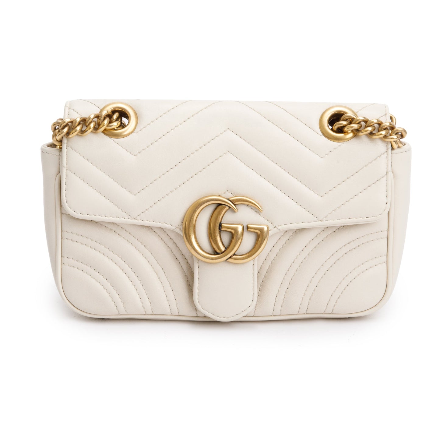 Gucci White Calfskin Matelasse GG Marmont Mini Shoulder Bag