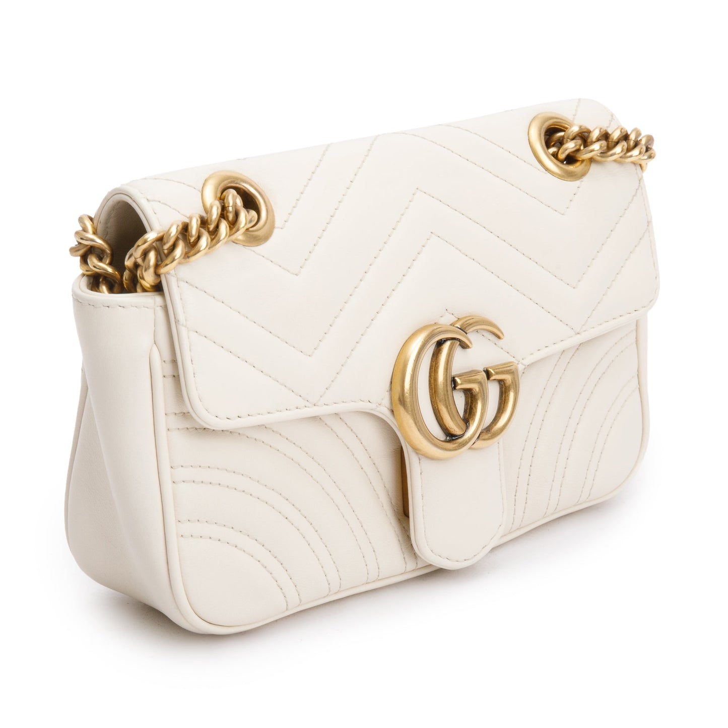 Gucci White Calfskin Matelasse GG Marmont Mini Shoulder Bag