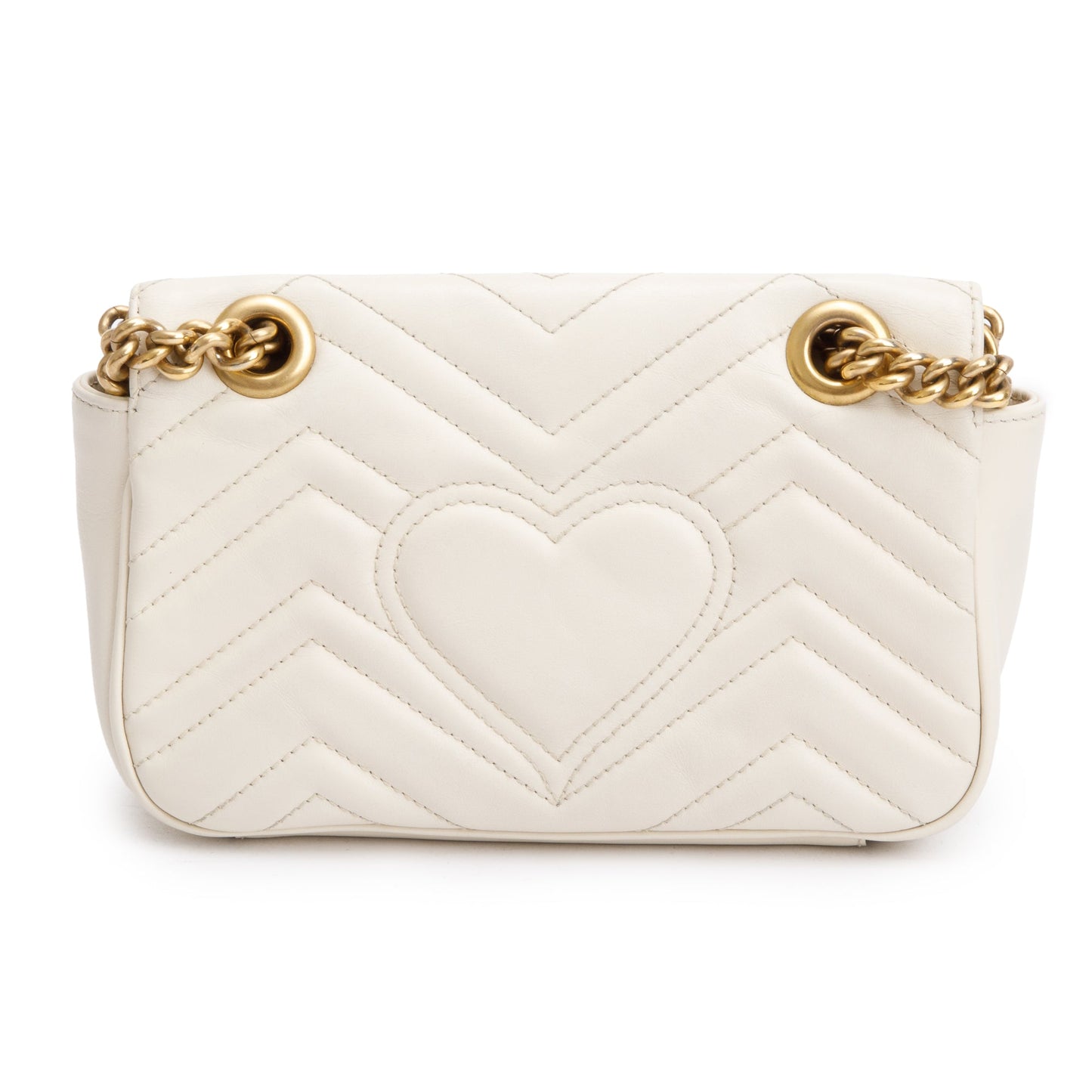 Gucci White Calfskin Matelasse GG Marmont Mini Shoulder Bag