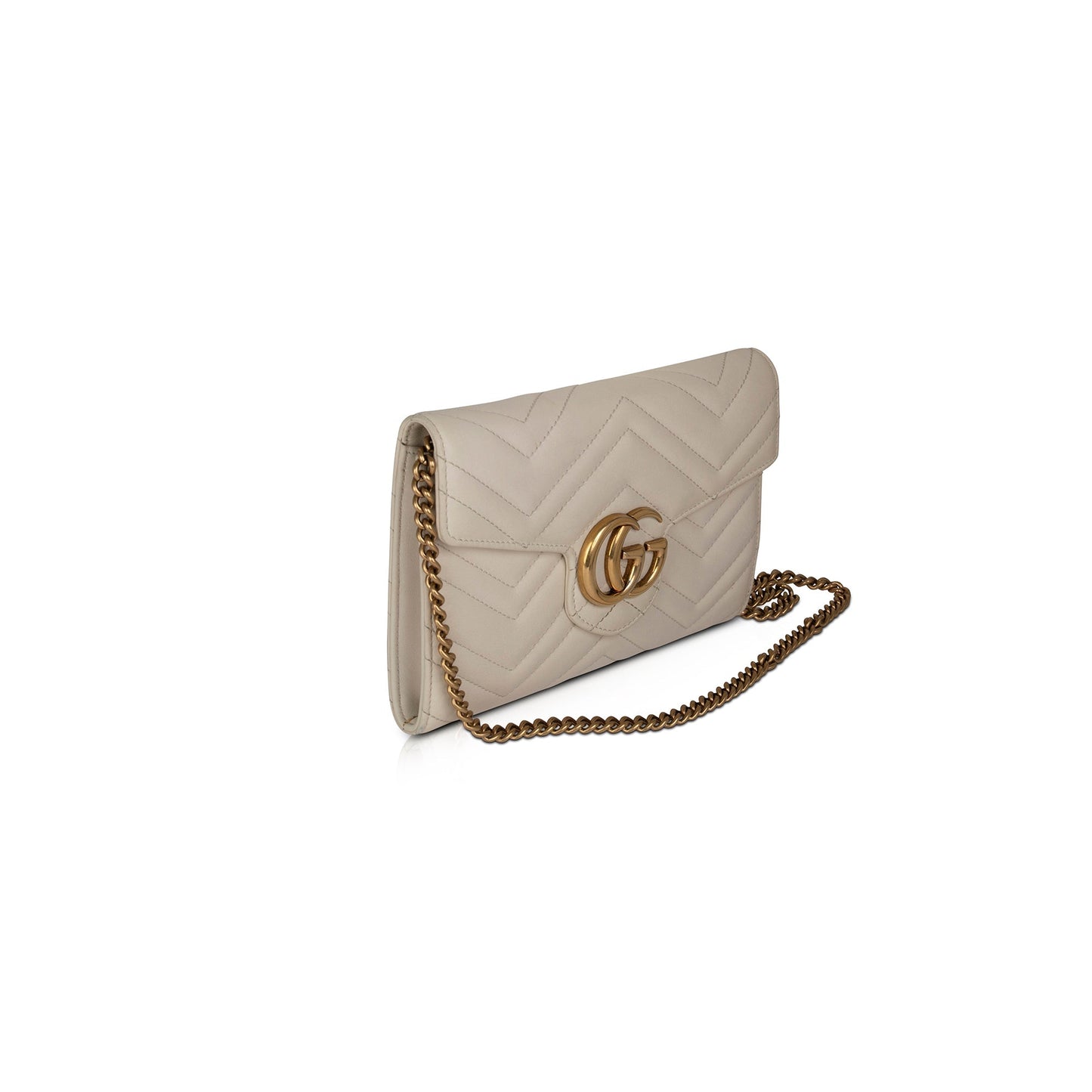 Gucci White Calfskin Matelasse Marmont Chain Wallet