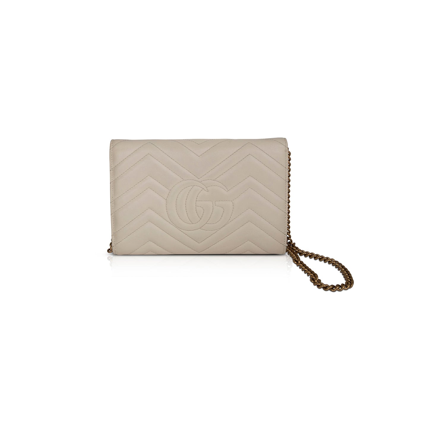 Gucci White Calfskin Matelasse Marmont Chain Wallet