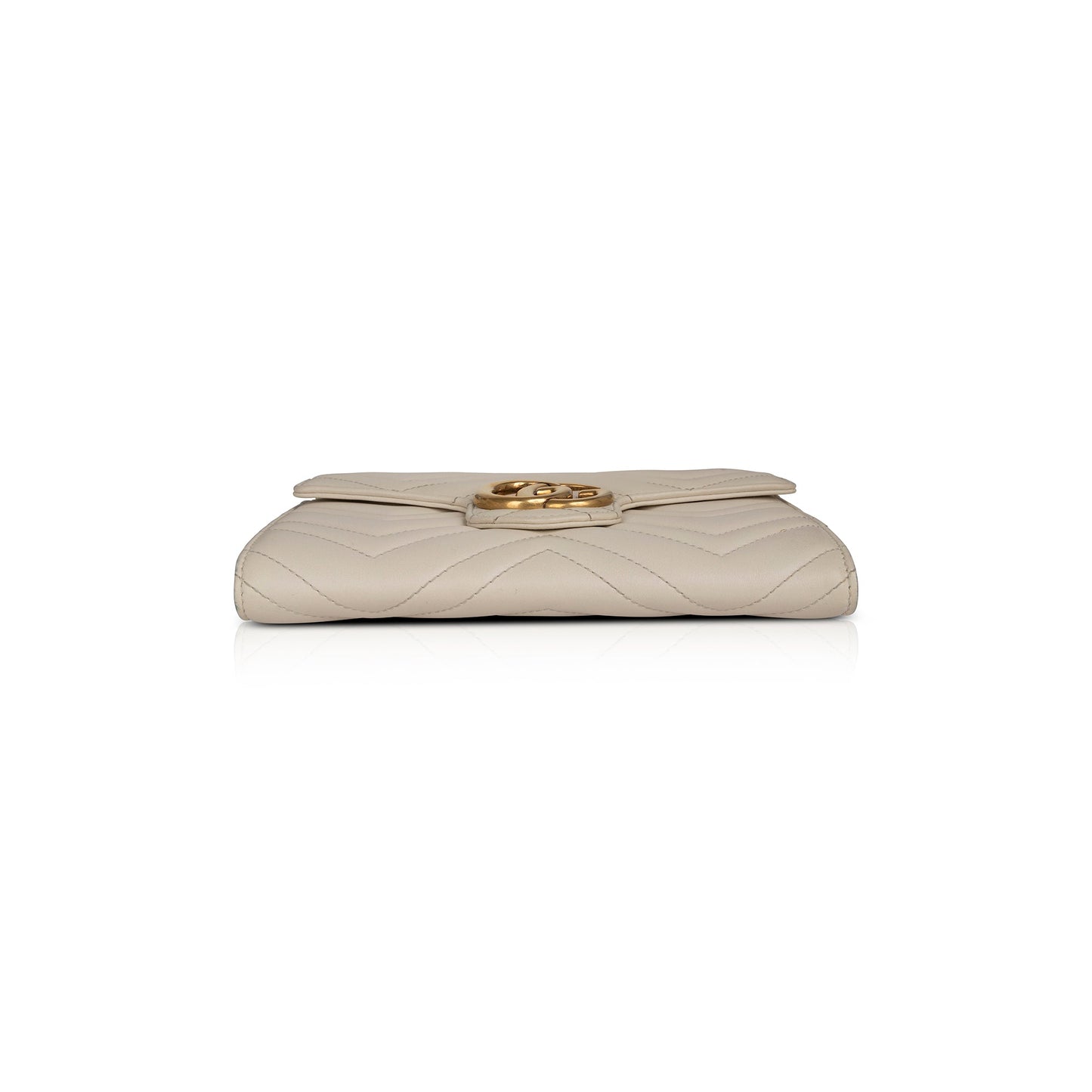 Gucci White Calfskin Matelasse Marmont Chain Wallet