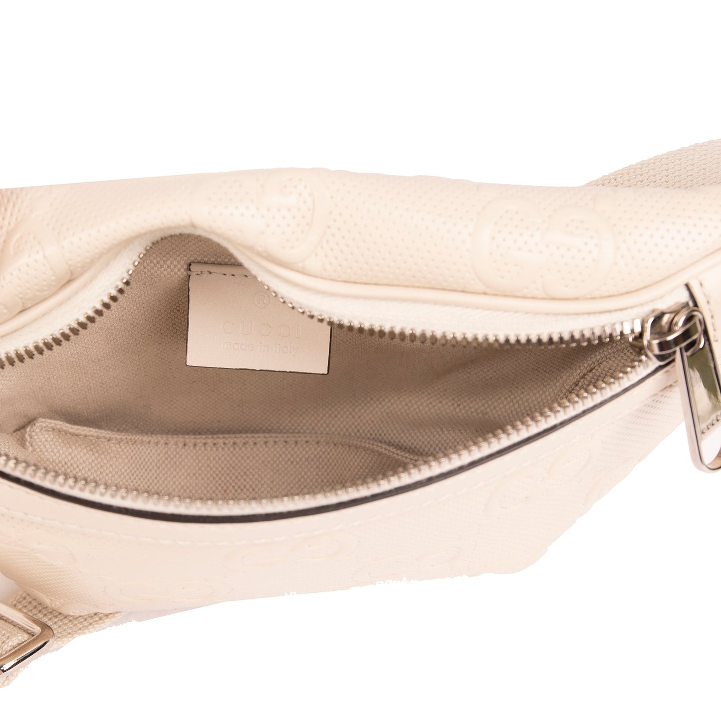 Gucci White GG Embossed Belt Bag