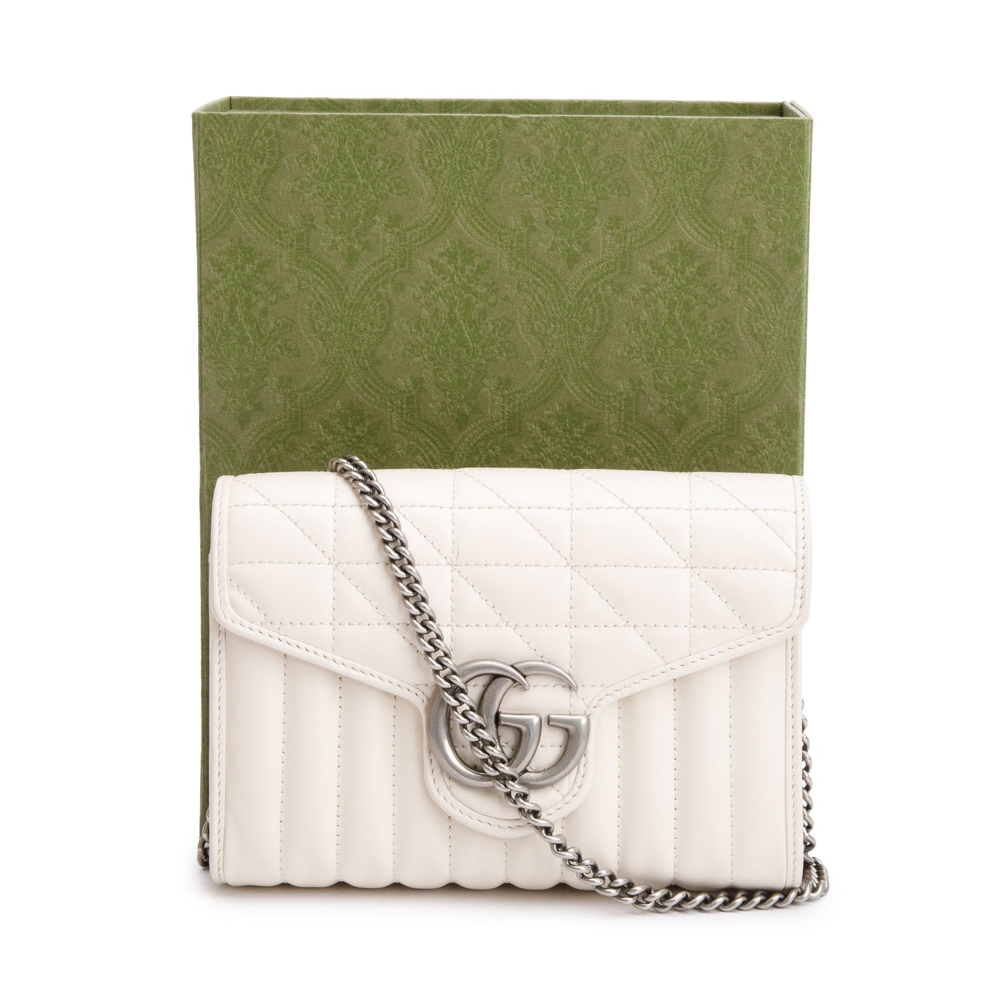 Gucci White GG Marmont Matelasse Leather Mini Chain Wallet