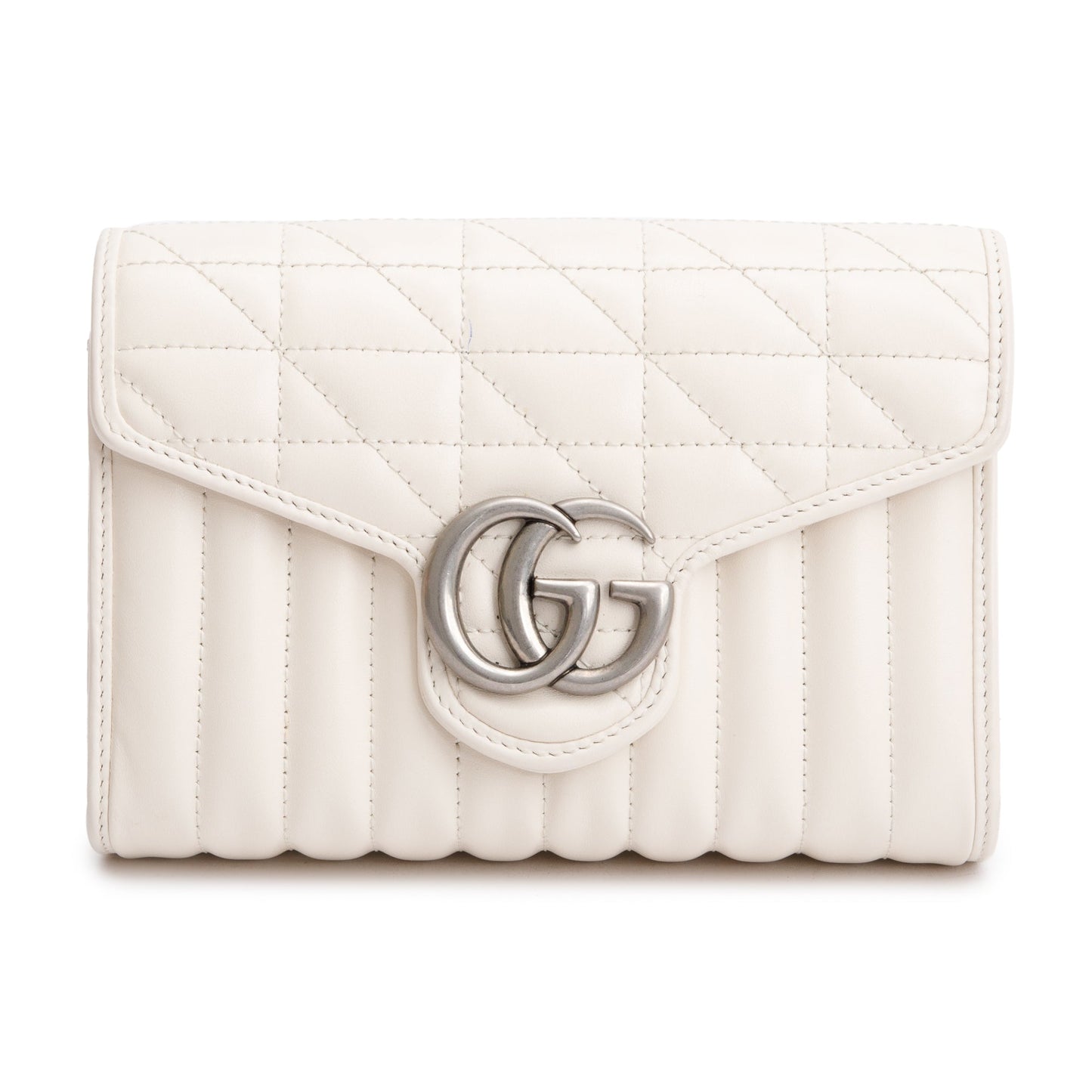 Gucci White GG Marmont Matelasse Leather Mini Chain Wallet