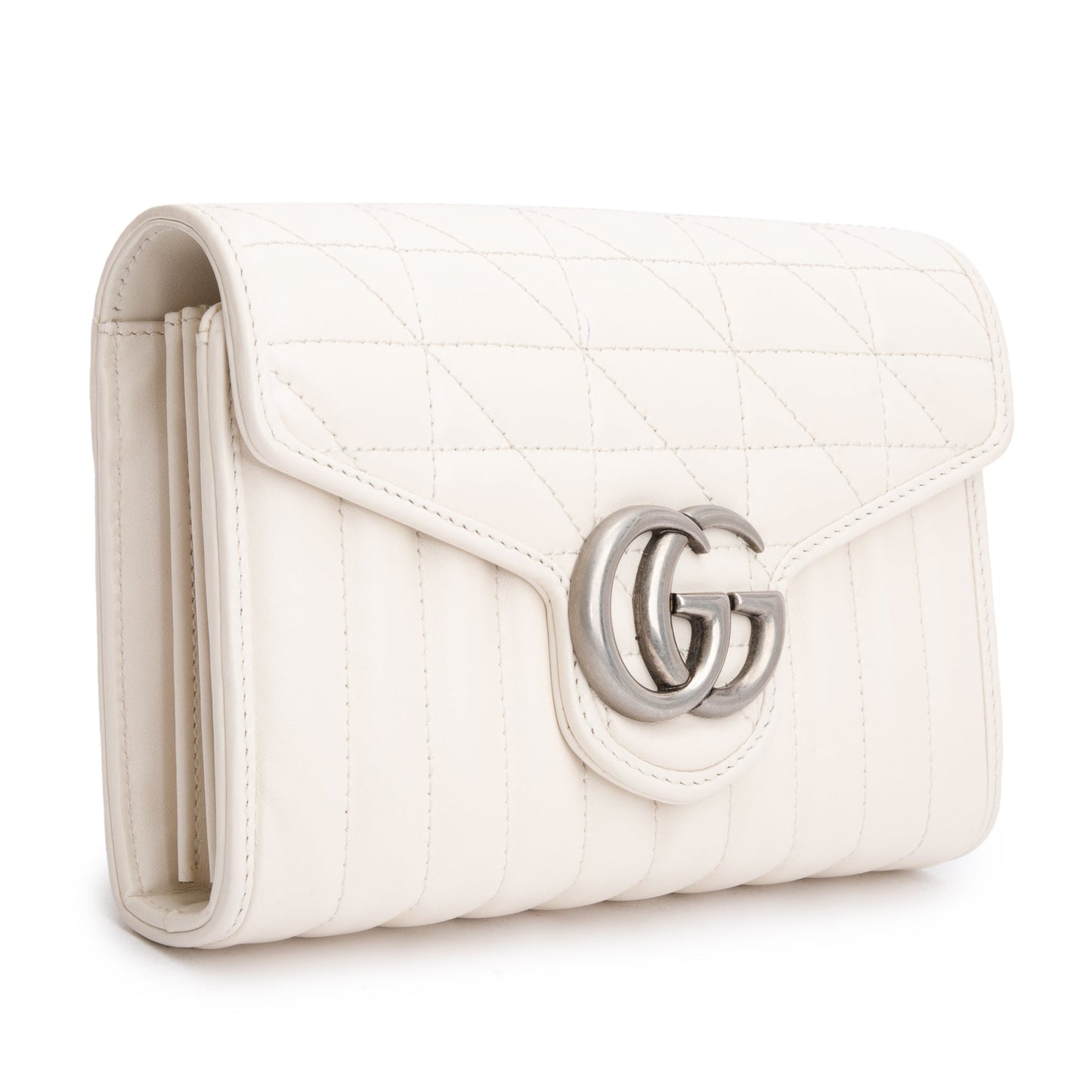 Gucci White GG Marmont Matelasse Leather Mini Chain Wallet