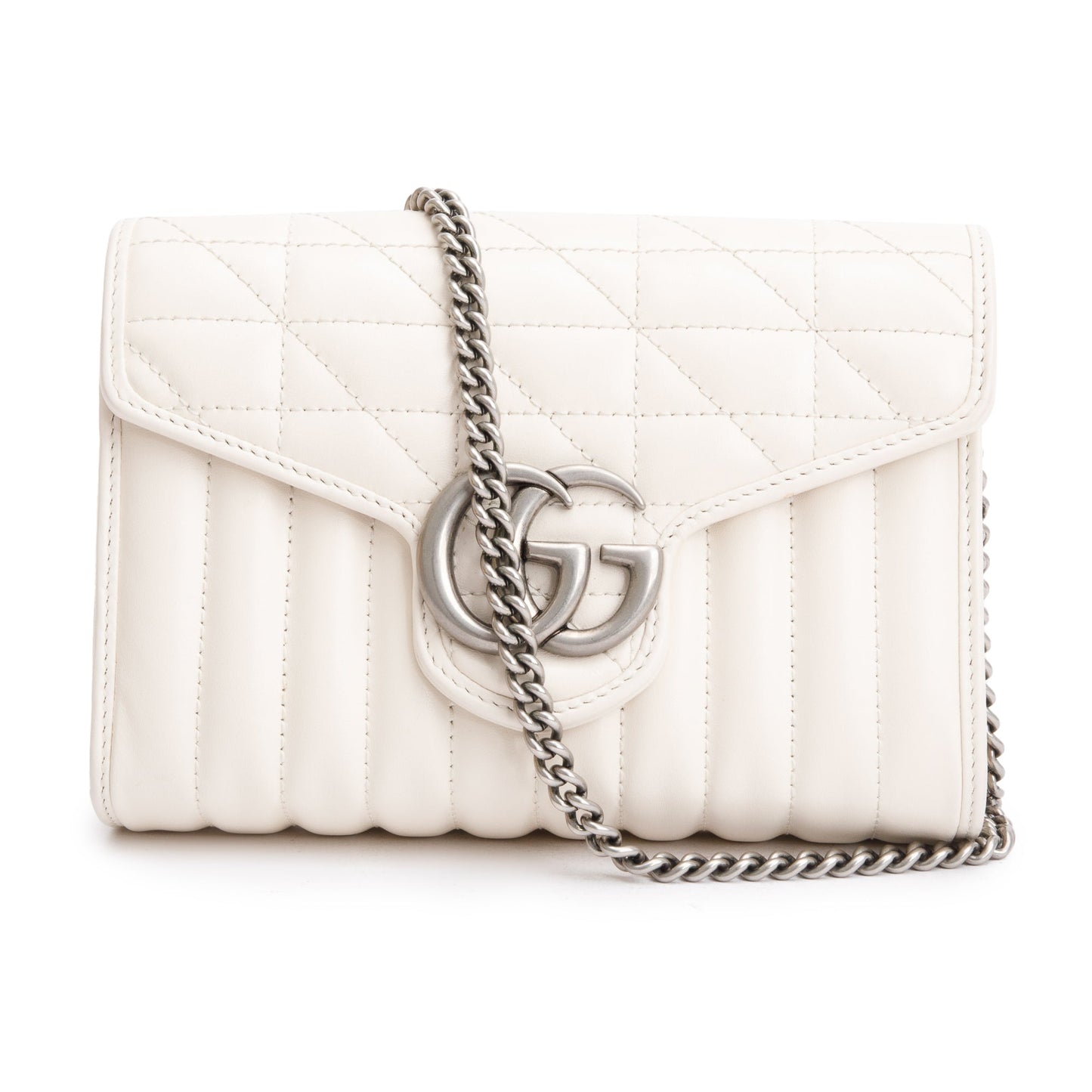Gucci White GG Marmont Matelasse Leather Mini Chain Wallet