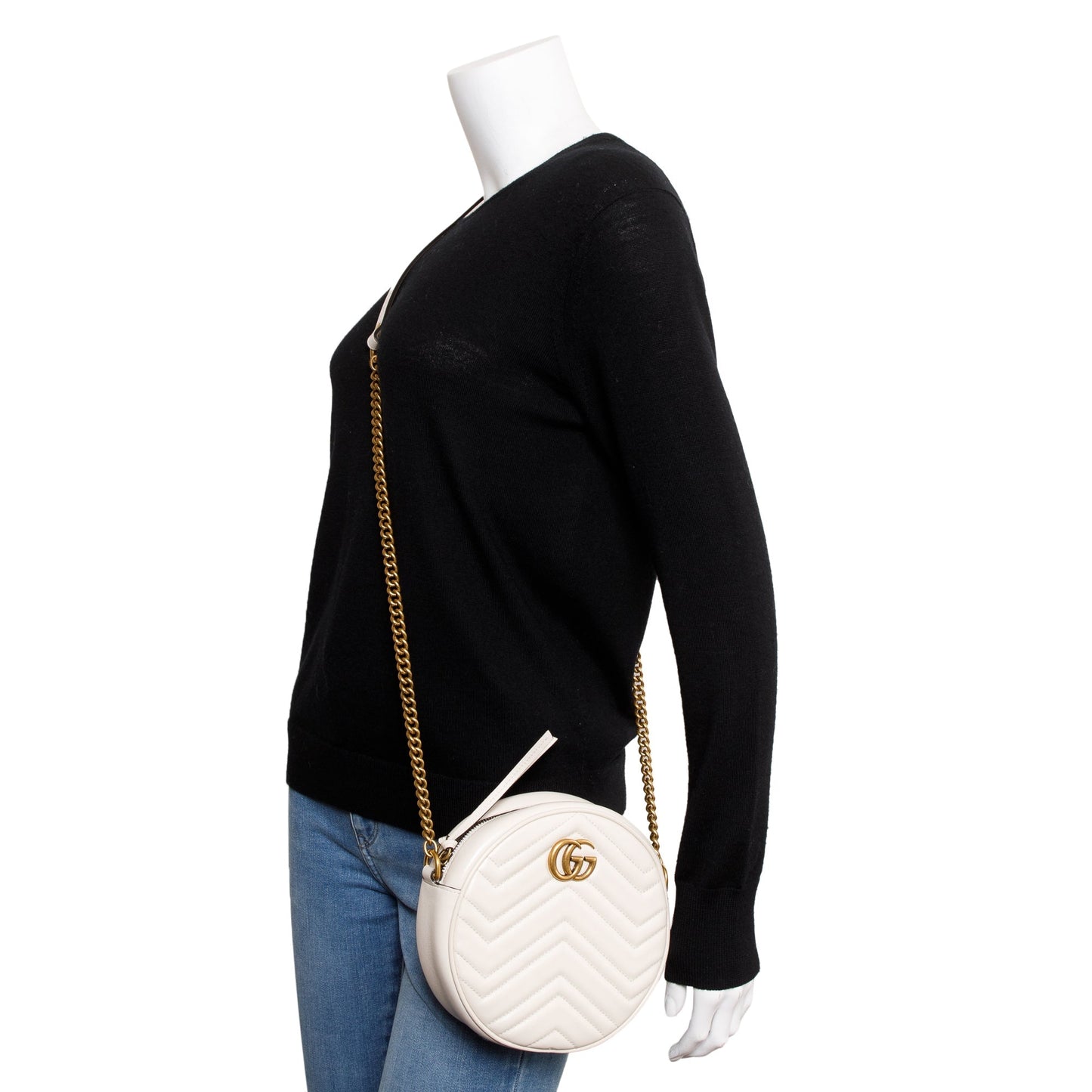 Gucci White GG Marmont Matelasse  Leather Mini Round Shoulder Bag