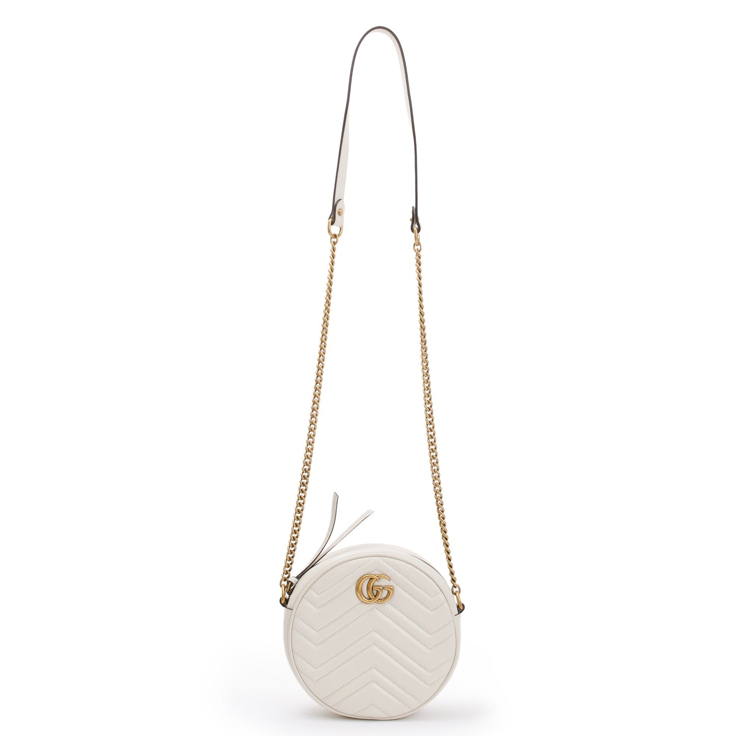 Gucci White GG Marmont Matelasse  Leather Mini Round Shoulder Bag