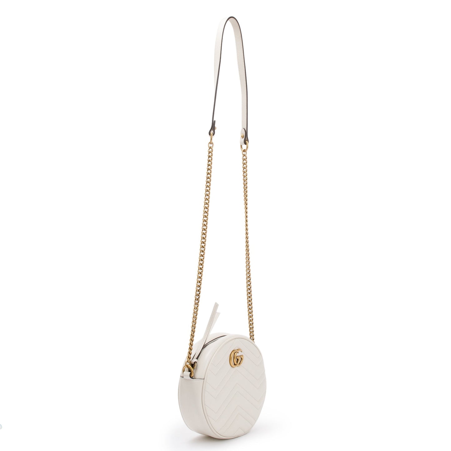 Gucci White GG Marmont Matelasse  Leather Mini Round Shoulder Bag