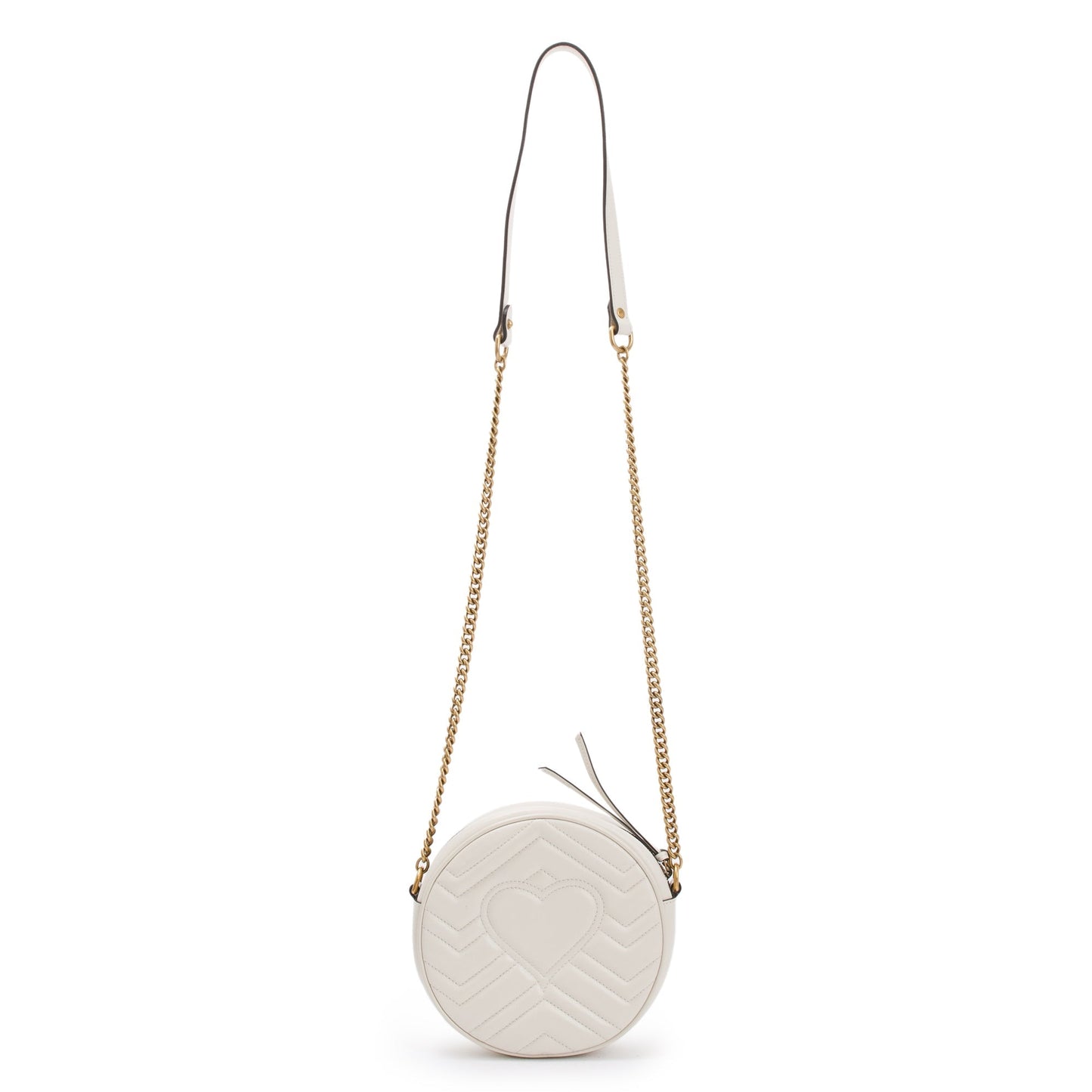 Gucci White GG Marmont Matelasse  Leather Mini Round Shoulder Bag