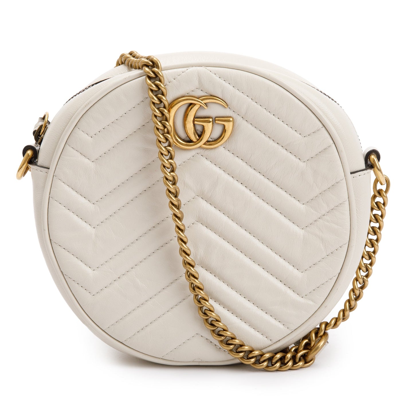 Gucci White GG Marmont Matelasse Leather Mini Round Shoulder Bag