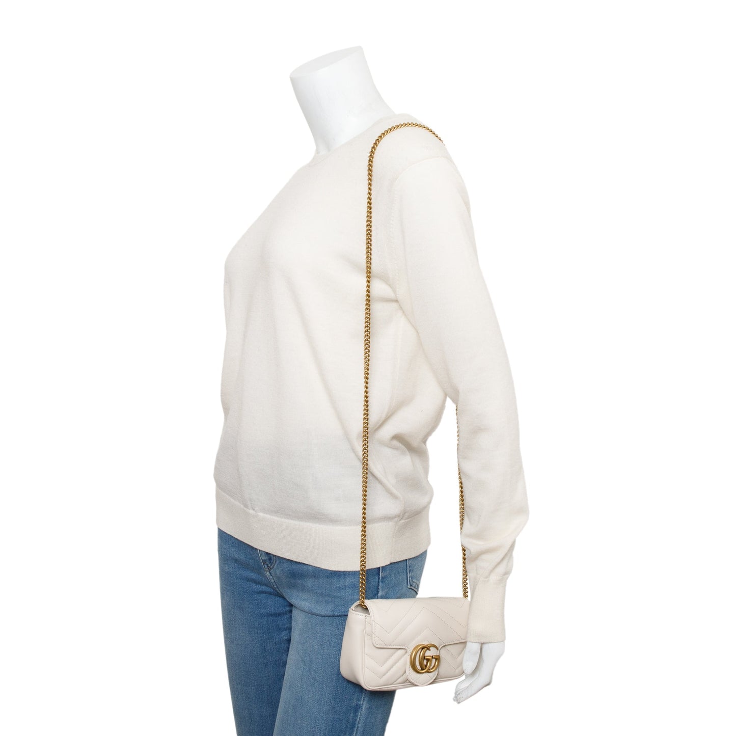 Gucci White GG Marmont Matelasse Leather Super Mini Bag