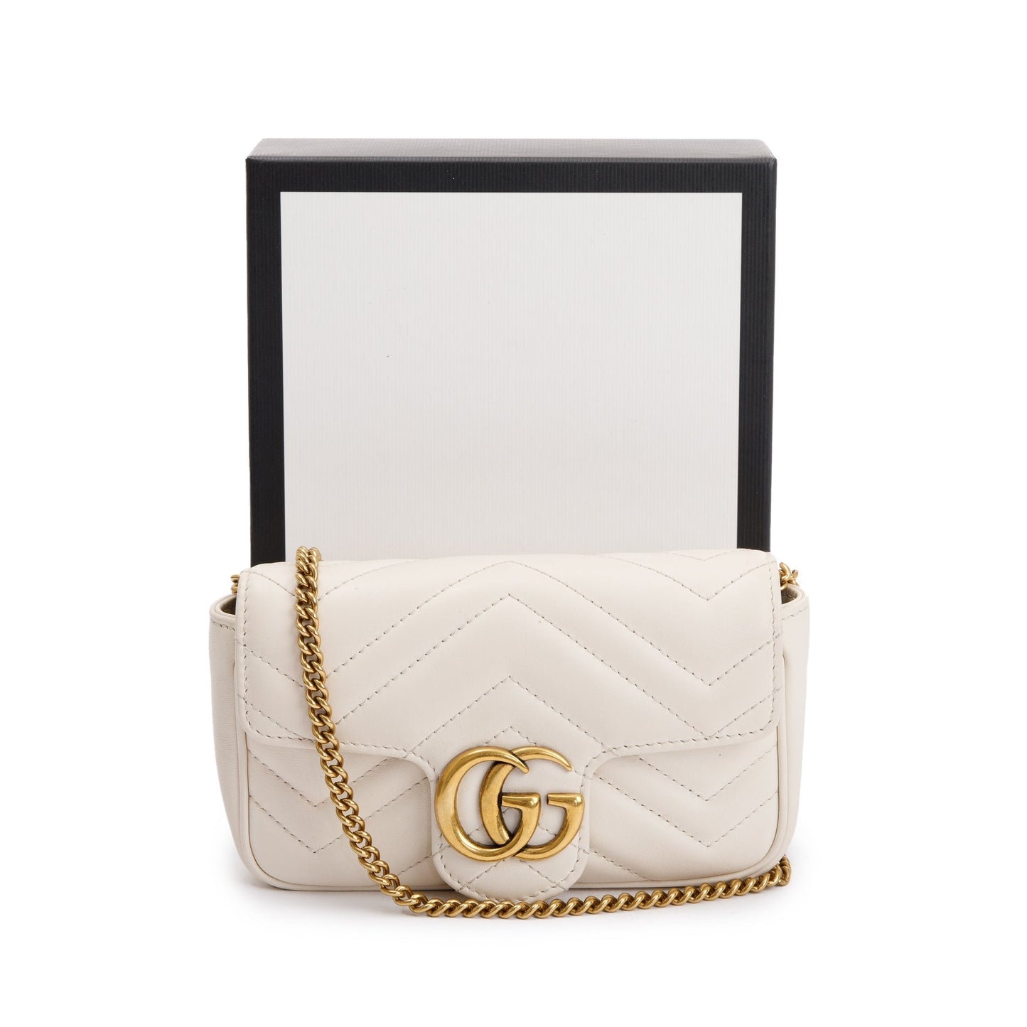 Gucci White GG Marmont Matelasse Leather Super Mini Bag