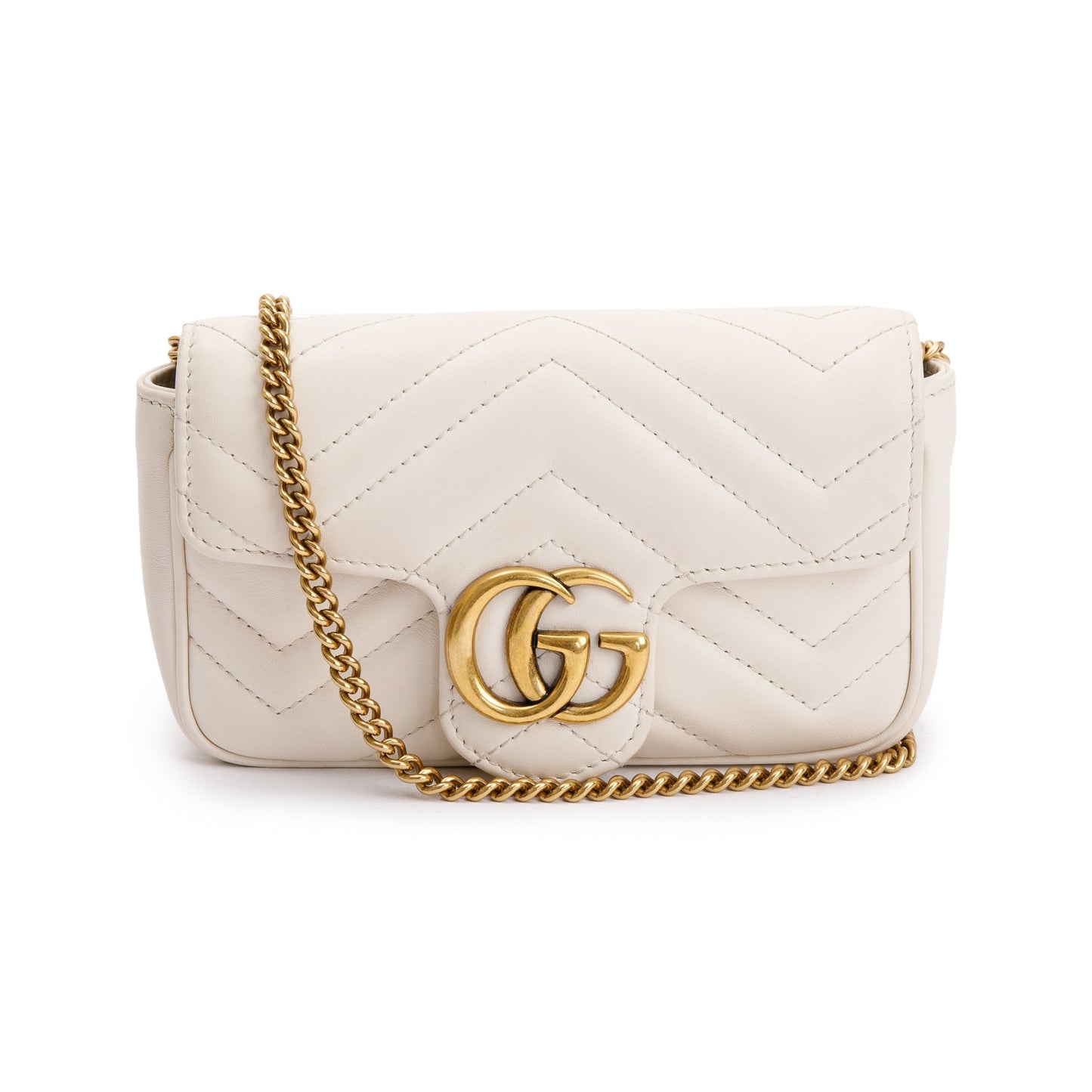 Gucci White GG Marmont Matelasse Leather Super Mini Bag