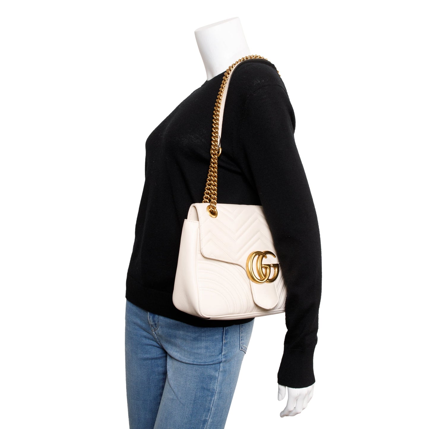 Gucci White GG Marmont Matelasse Medium Shoulder Bag