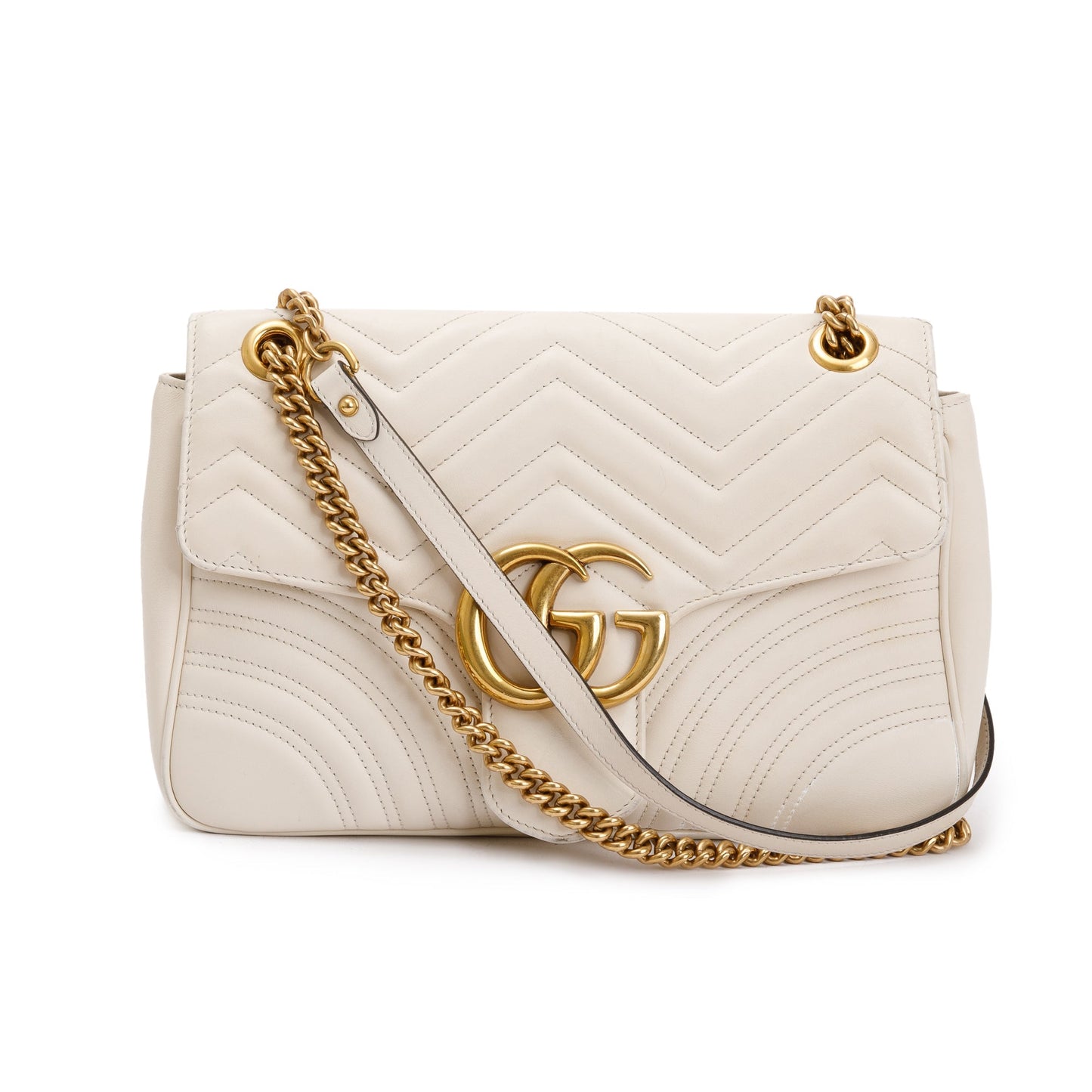 Gucci White GG Marmont Matelasse Medium Shoulder Bag