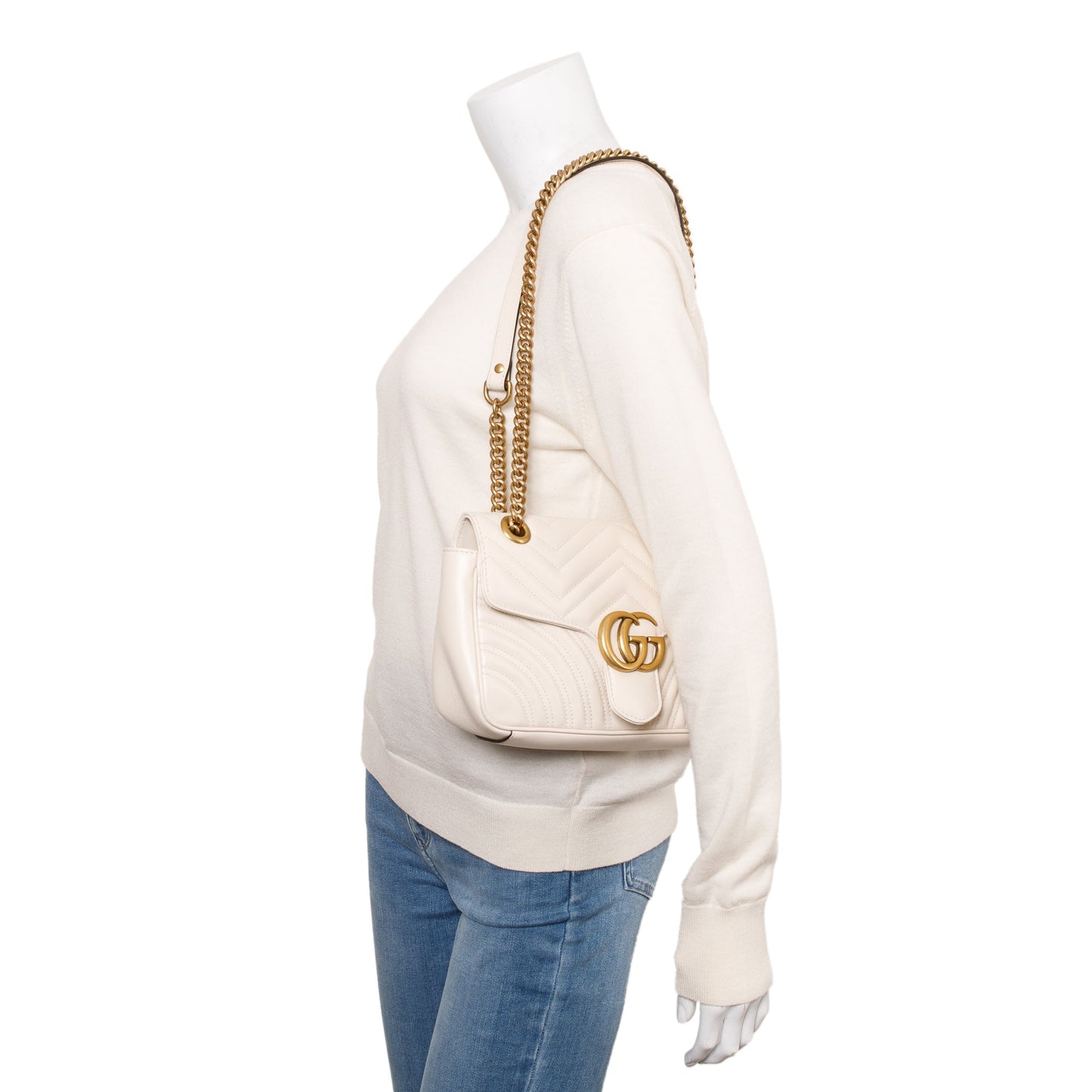 Gucci White GG Marmont Matelasse Small Shoulder Bag