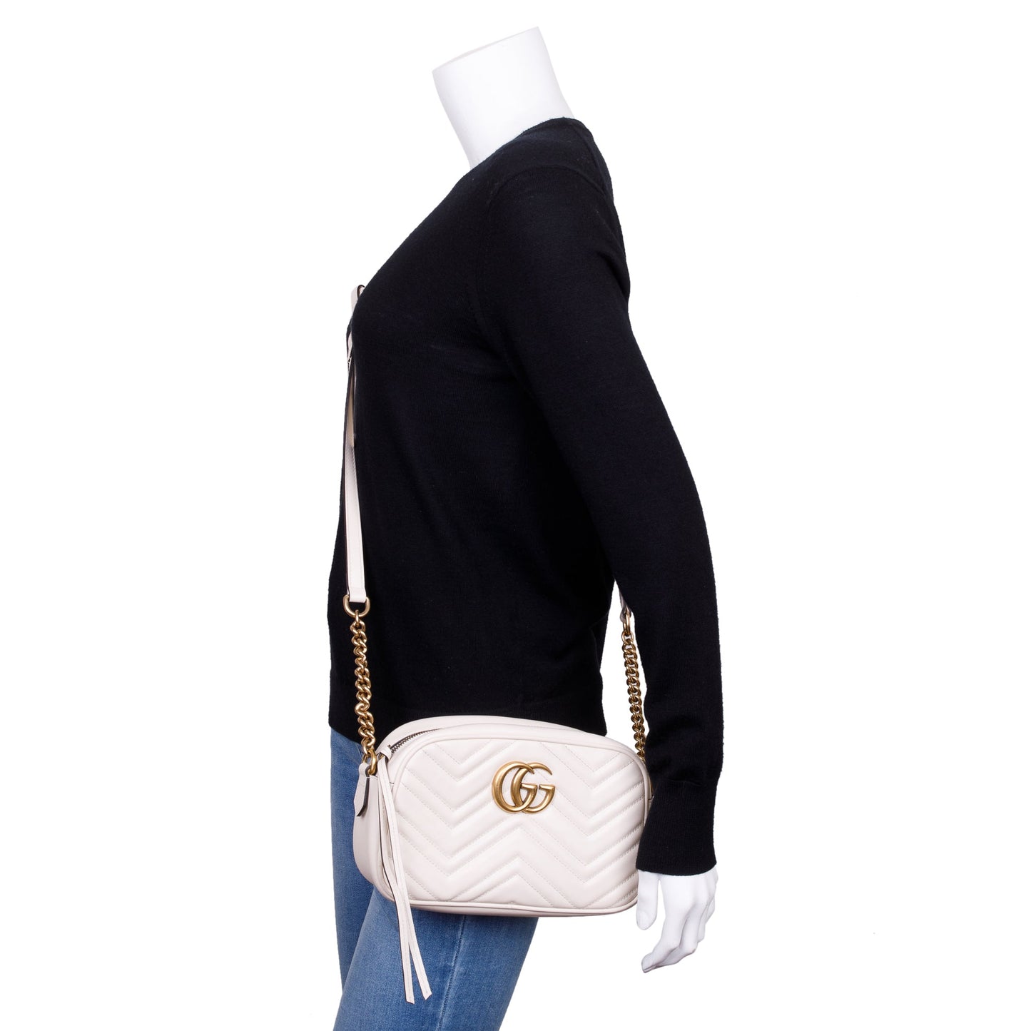 Gucci White GG Marmont Matelasse Small Shoulder Bag