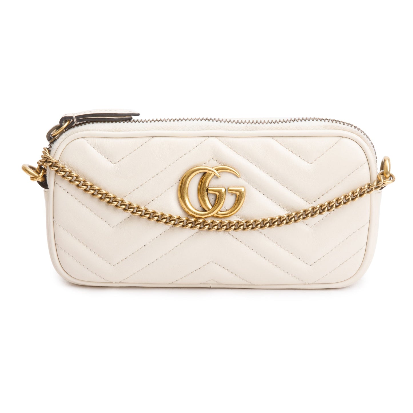 Gucci White GG Marmont Mini Chain Crossbody Bag