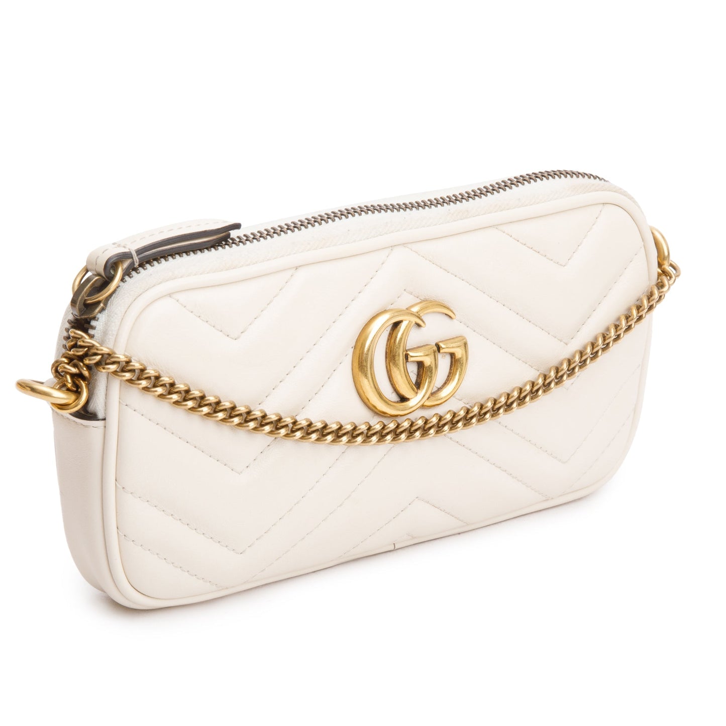 Gucci White GG Marmont Mini Chain Crossbody Bag