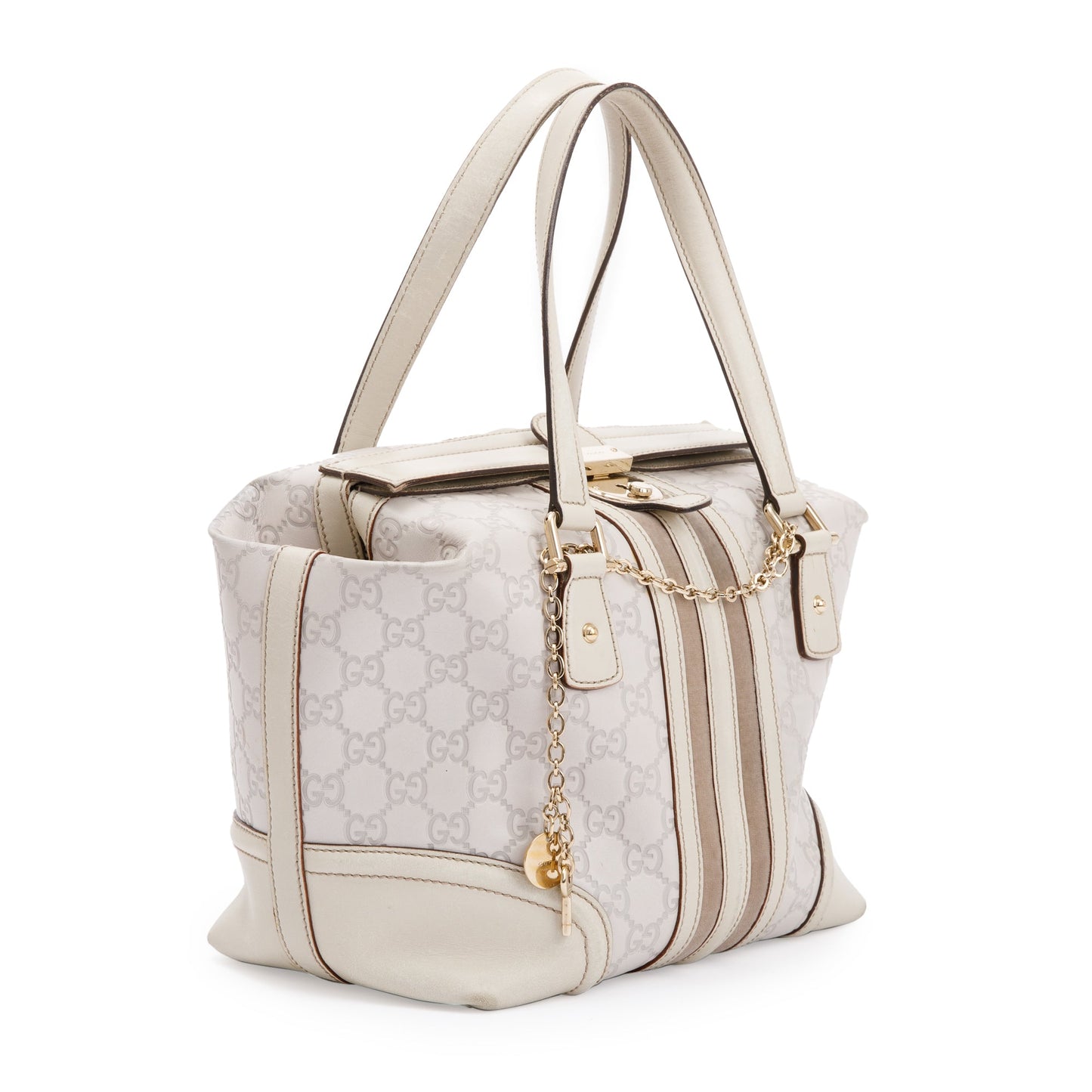 Gucci White GG Signature Leather Treasure Boston Bag