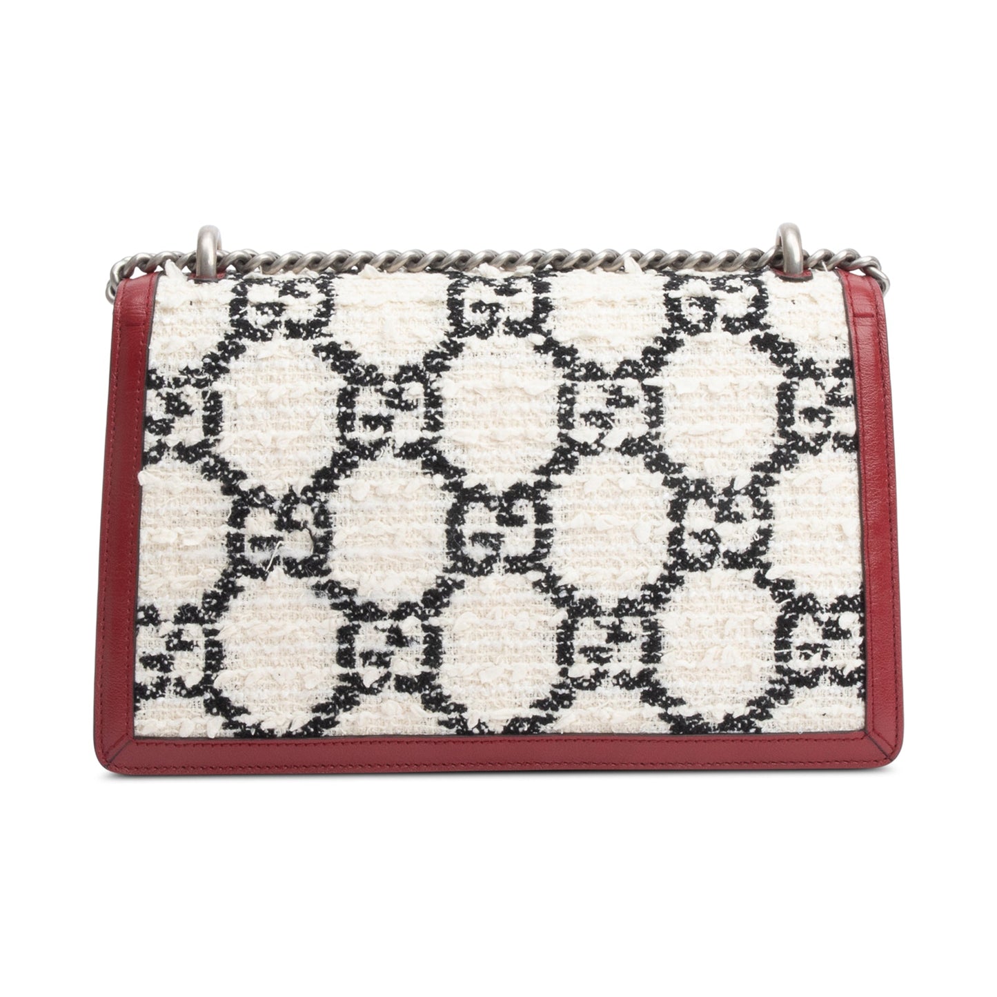 Gucci White GG Tweed Red Leather Small Dionysus Shoulder Bag