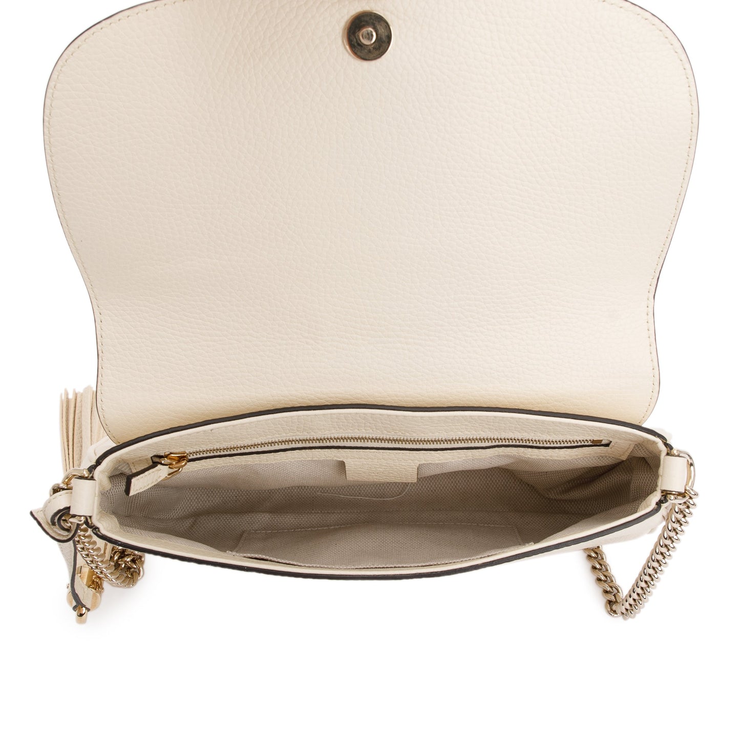 Gucci White Grained Calfskin Leather Medium Soho Chain Crossbody Bag