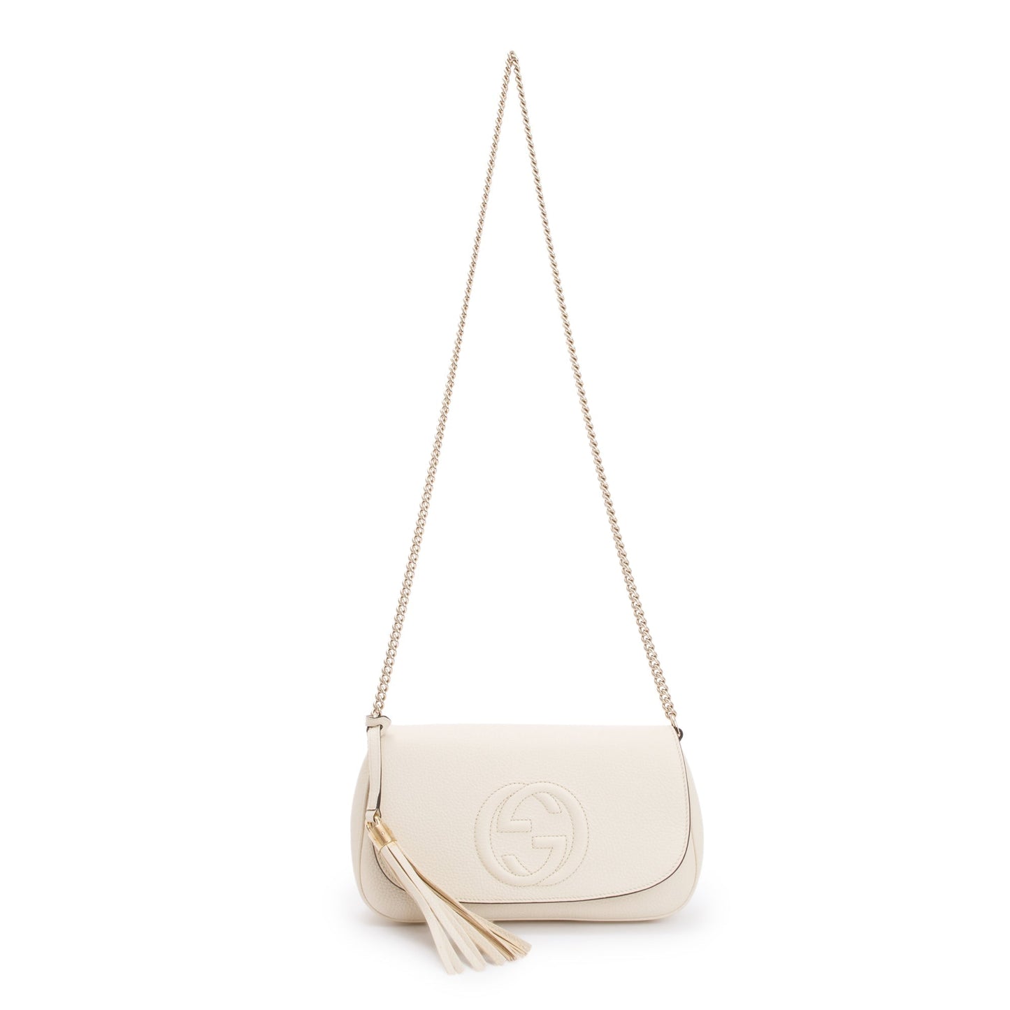 Gucci White Grained Calfskin Leather Medium Soho Chain Crossbody Bag