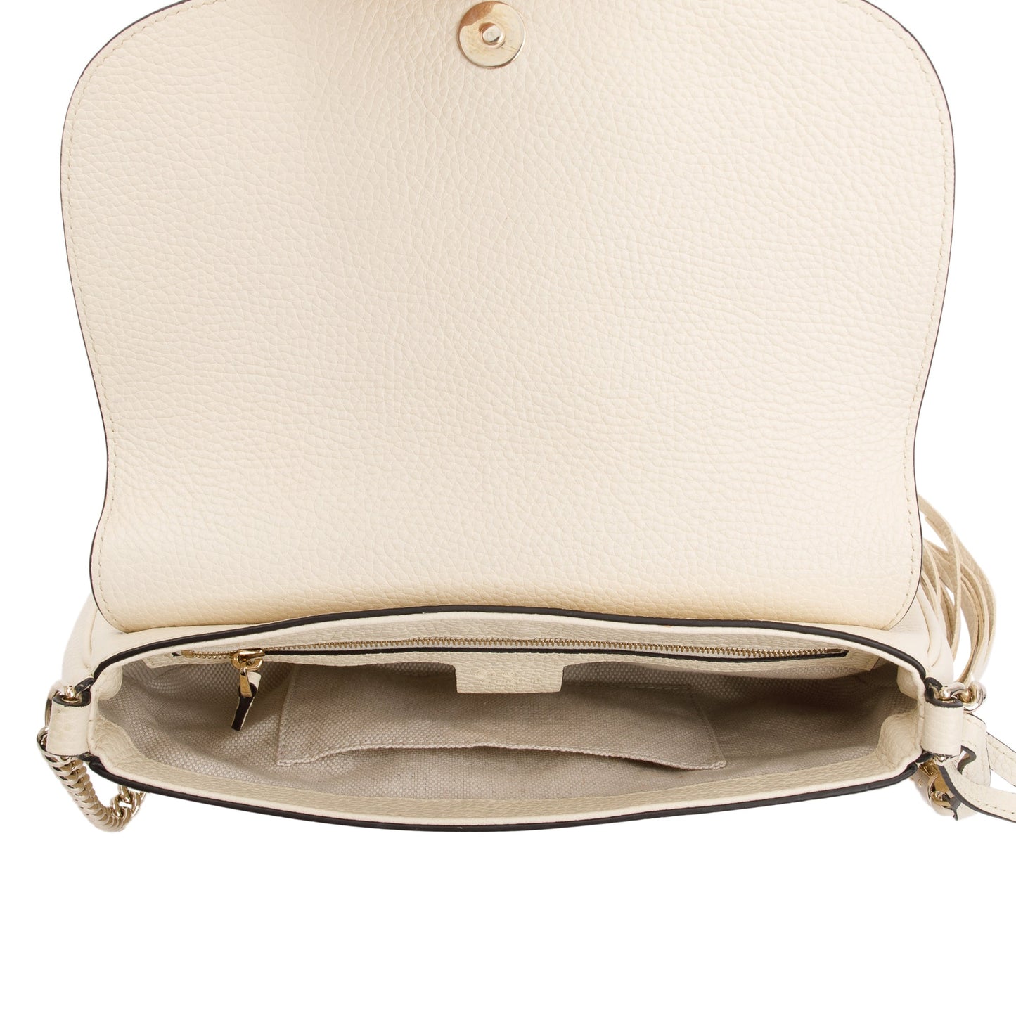 Gucci White Grained Calfskin Leather Medium Soho Chain Crossbody Bag