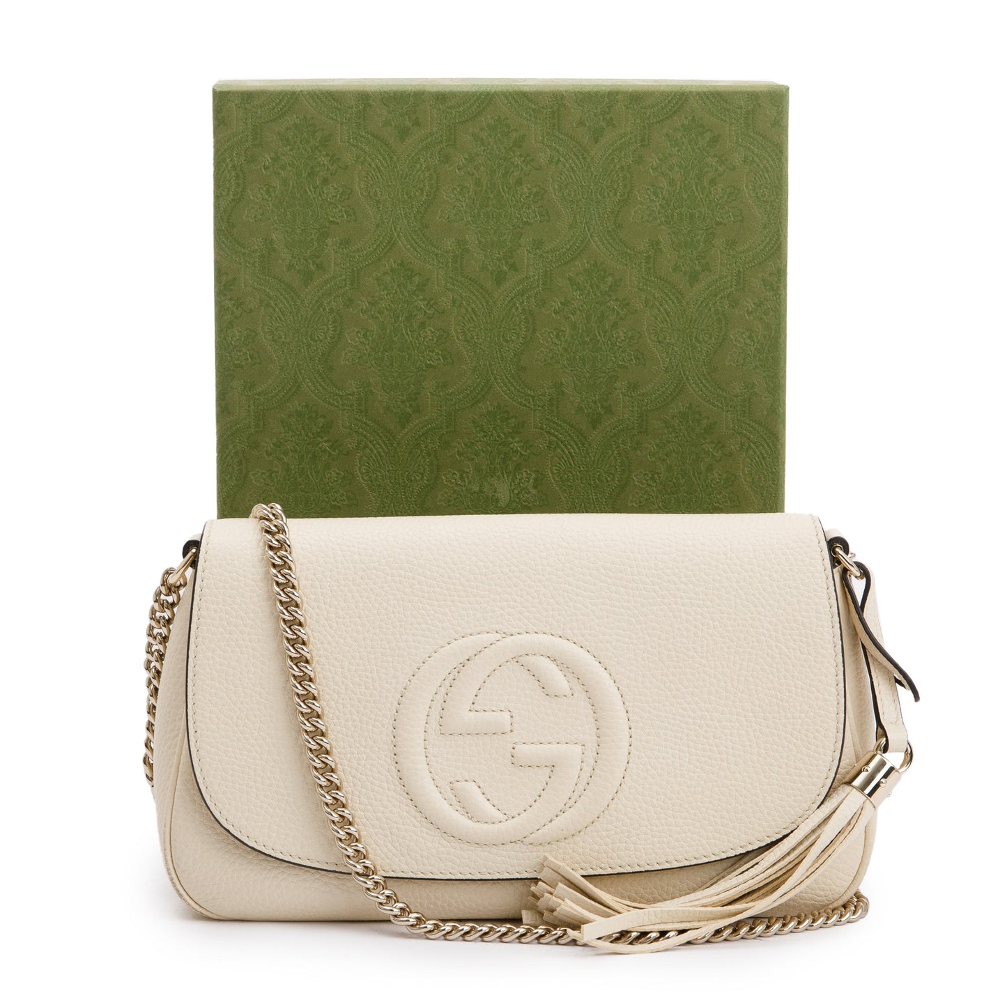 Gucci White Grained Calfskin Leather Medium Soho Chain Crossbody Bag