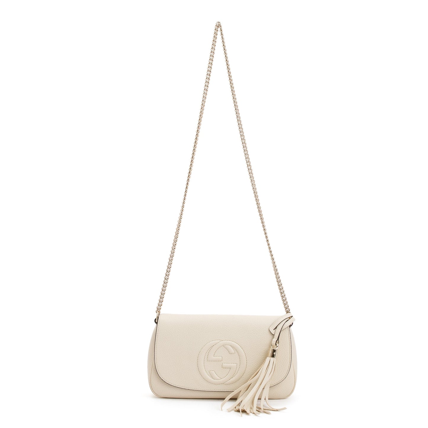 Gucci White Grained Calfskin Leather Medium Soho Chain Crossbody Bag