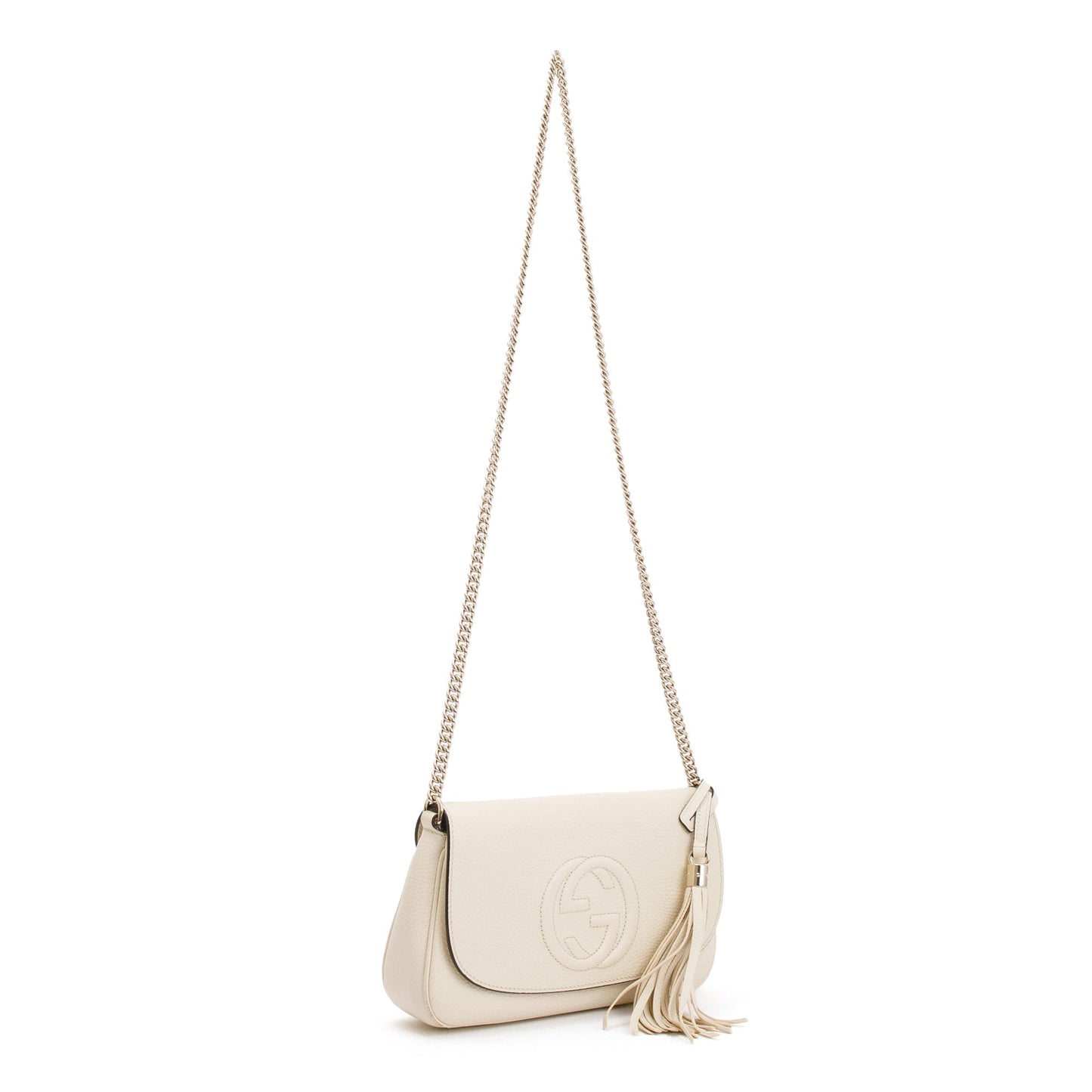 Gucci White Grained Calfskin Leather Medium Soho Chain Crossbody Bag