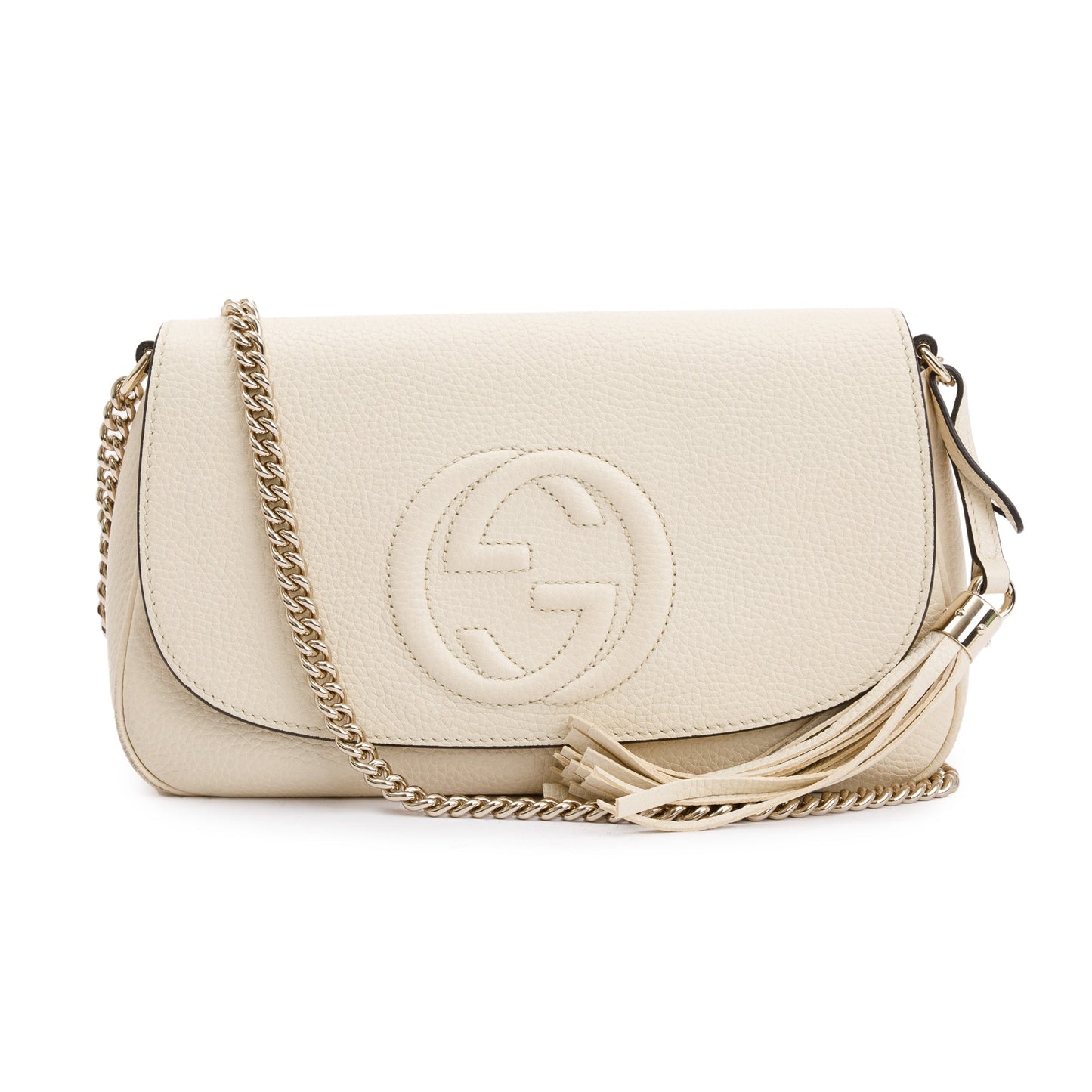 Gucci White Grained Calfskin Leather Medium Soho Chain Crossbody Bag